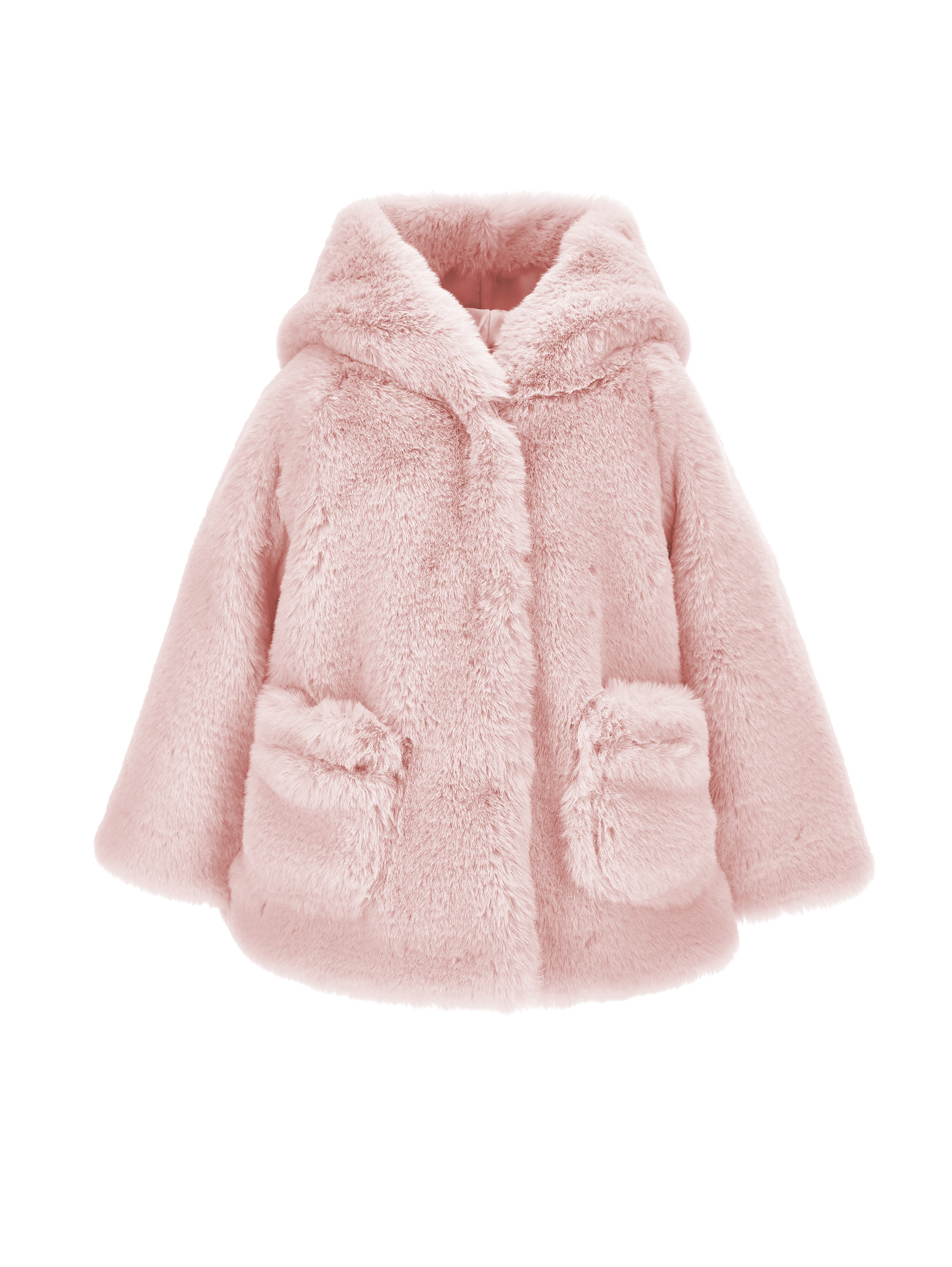 Monnalisa Hooded Plush Coat In Light Pink