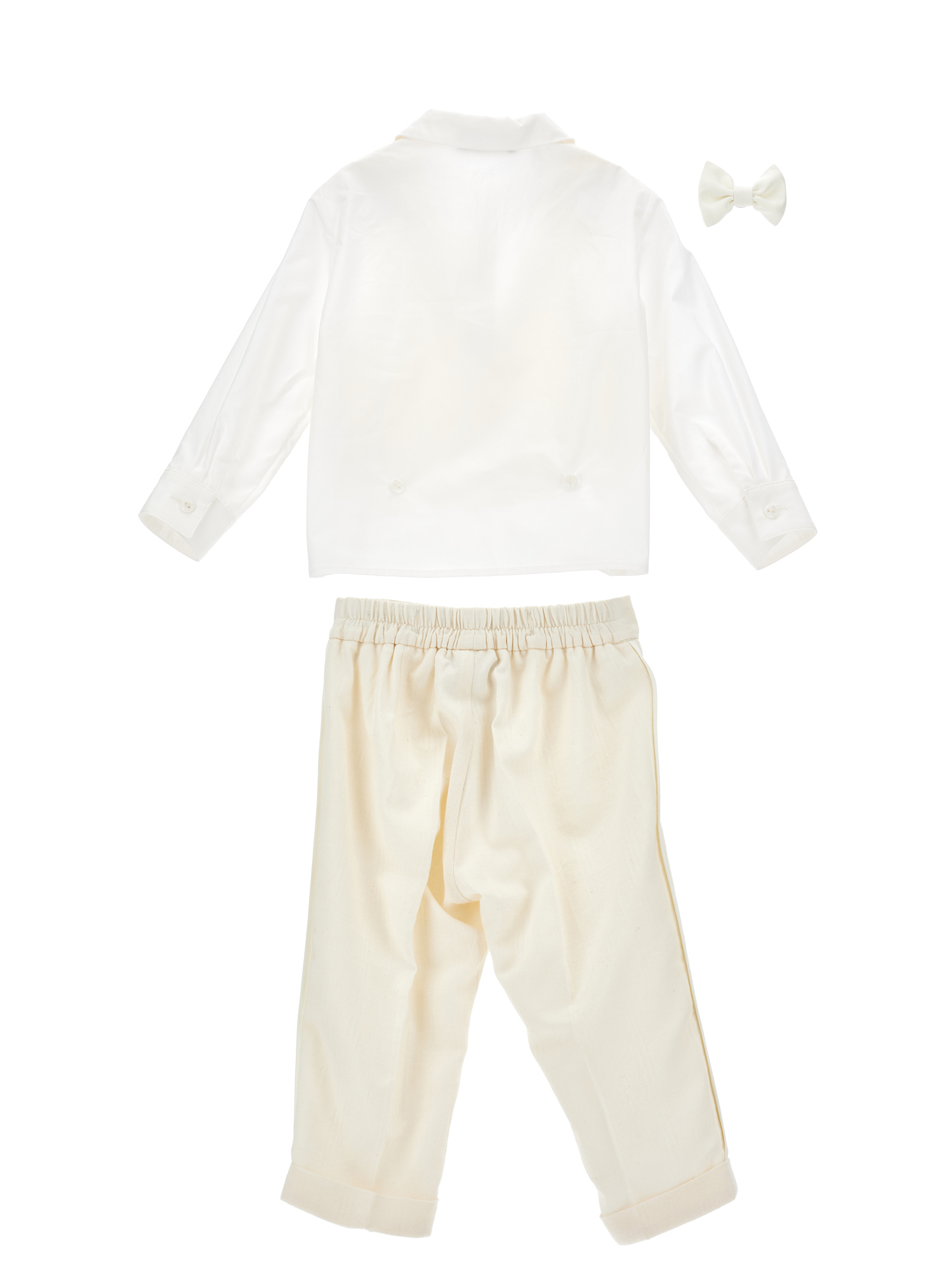 Monnalisa Elegant Knitted Waistcoat Suit In Ecru + Cream