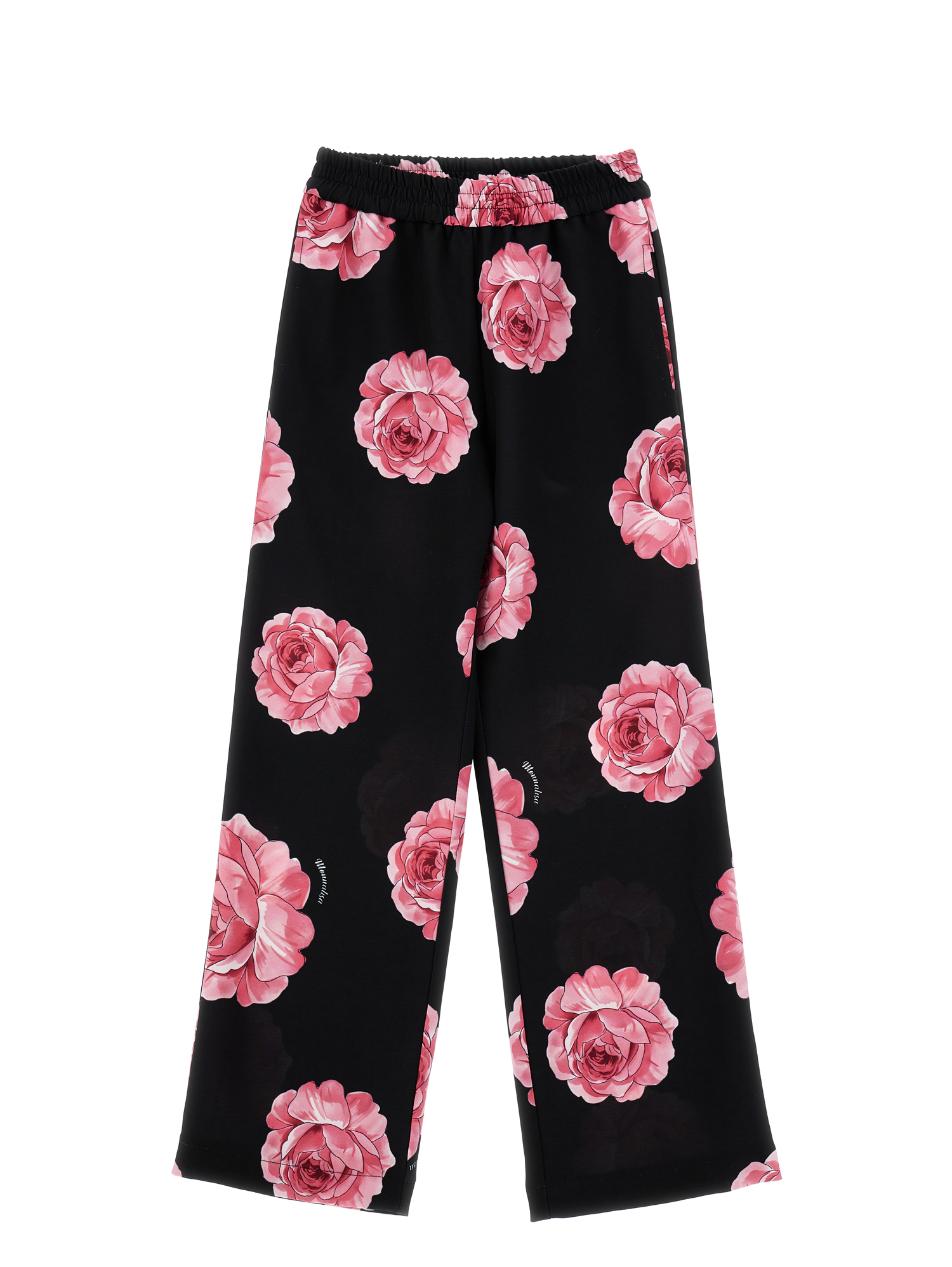 Shop Monnalisa Soft Cady Rose Trousers In Black