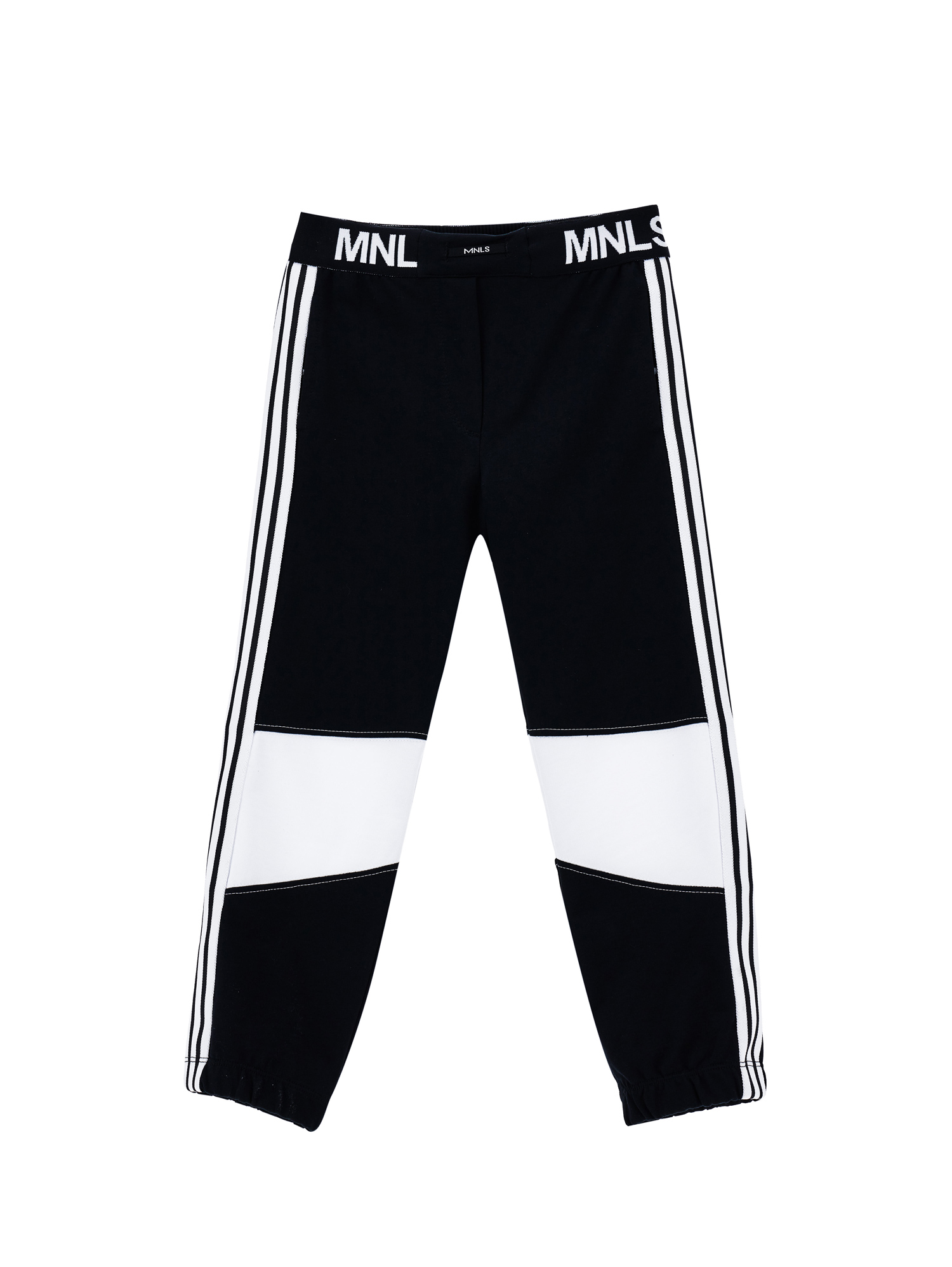 Monnalisa Two-tone Fleece Joggers In Black + White