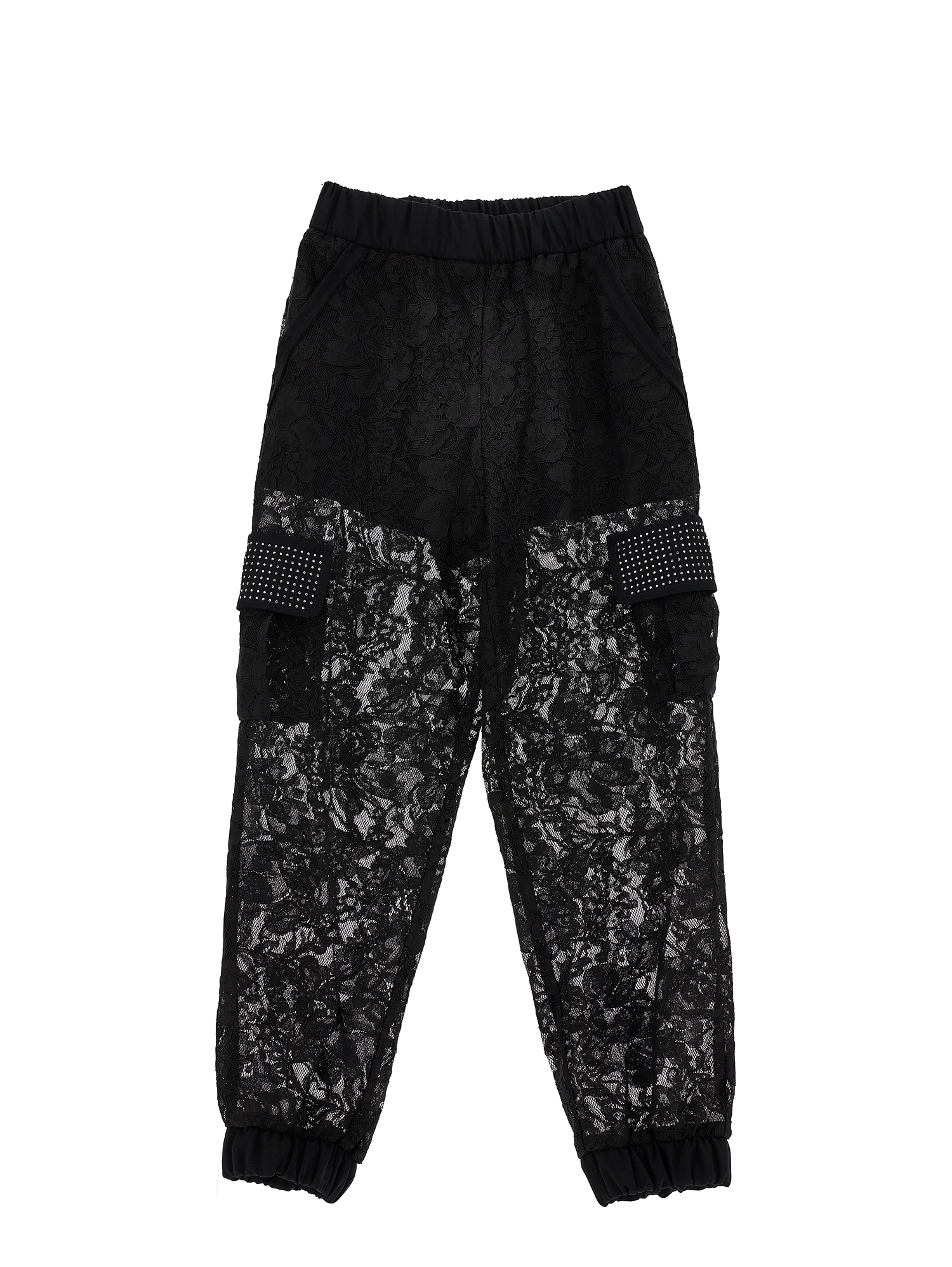 Shop Monnalisa Rebrodé Lace Cargo Trousers In Black