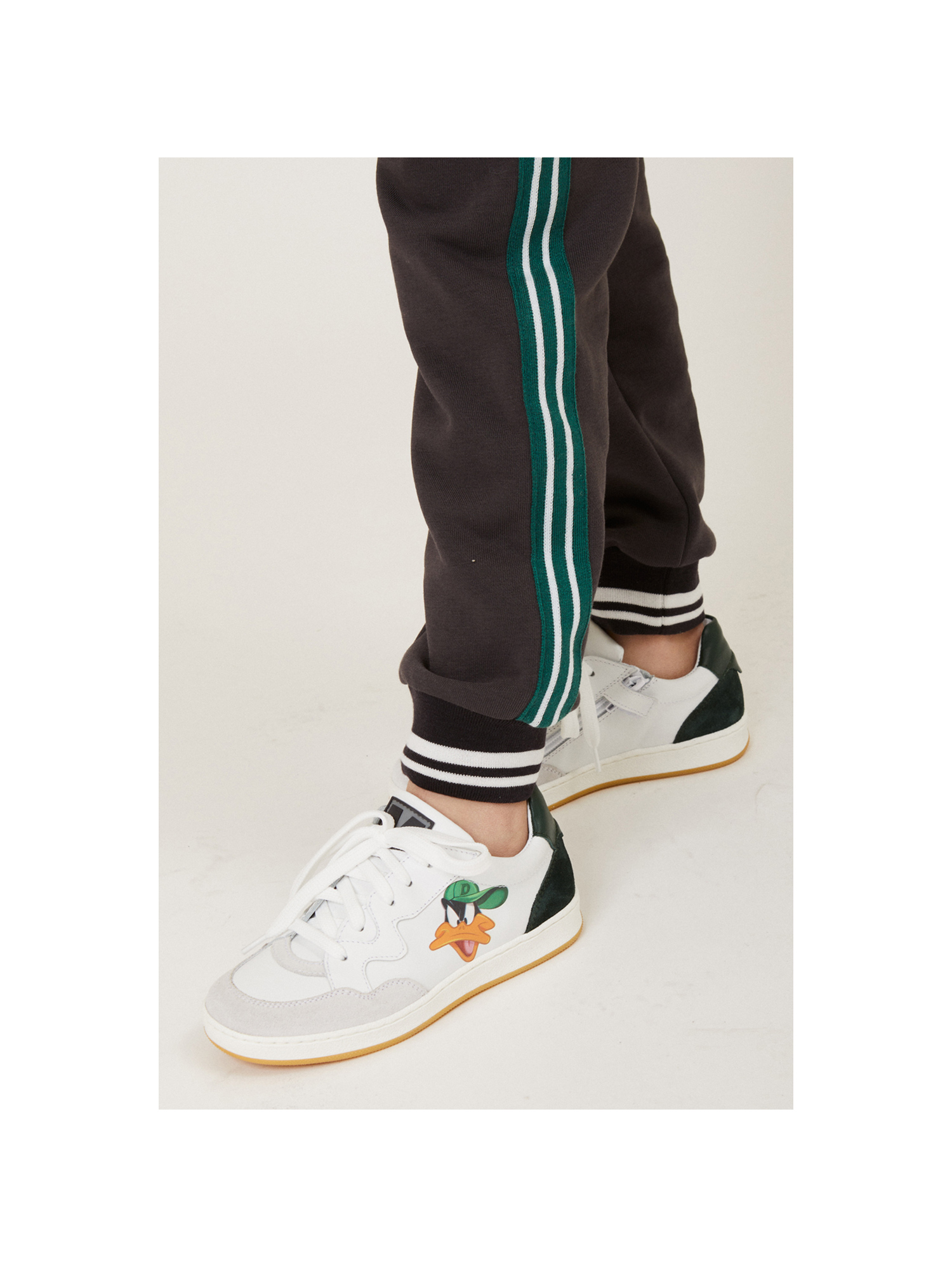 Monnalisa Fleece Joggers With Coloured Bands In Coal Grey
