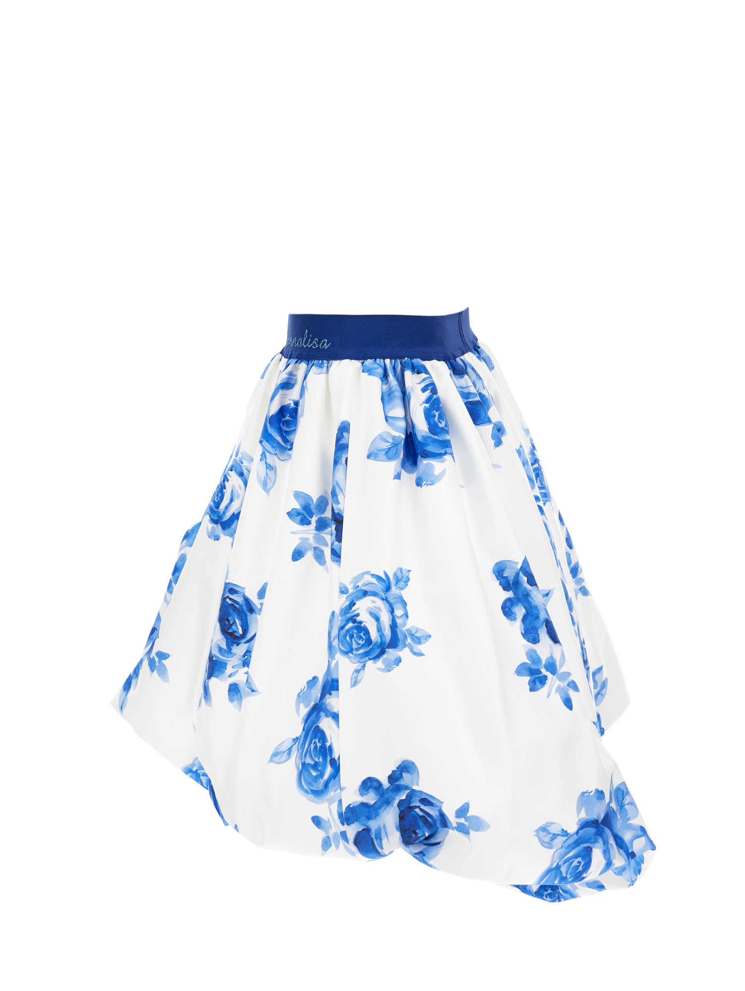 Shop Monnalisa Rose Cotton Balloon Skirt In Cream + Electric Blue