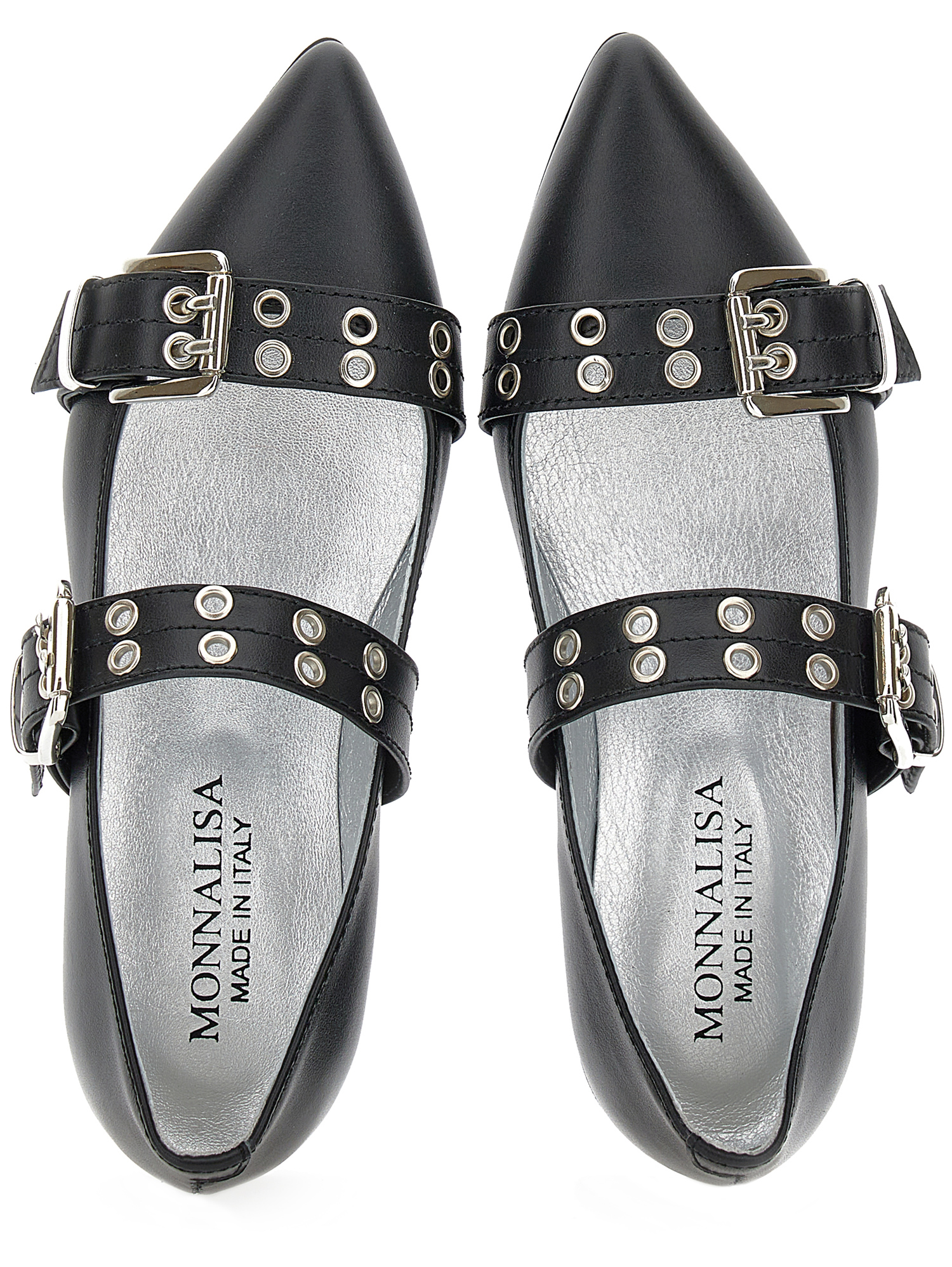 Monnalisa Leather Ballet Flats With Buckle In Black