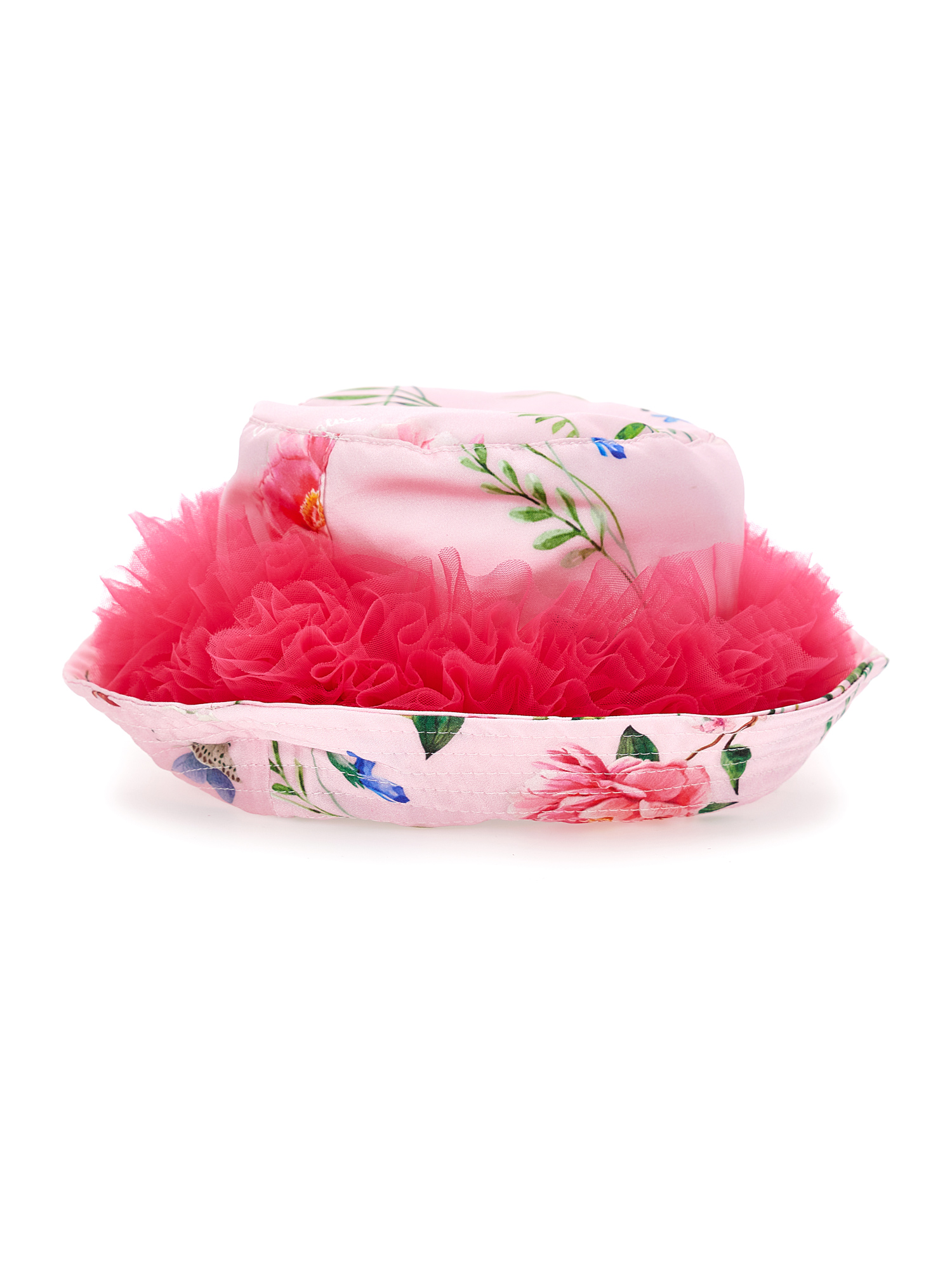 Monnalisa Satin Hat With Ruffles In Pink