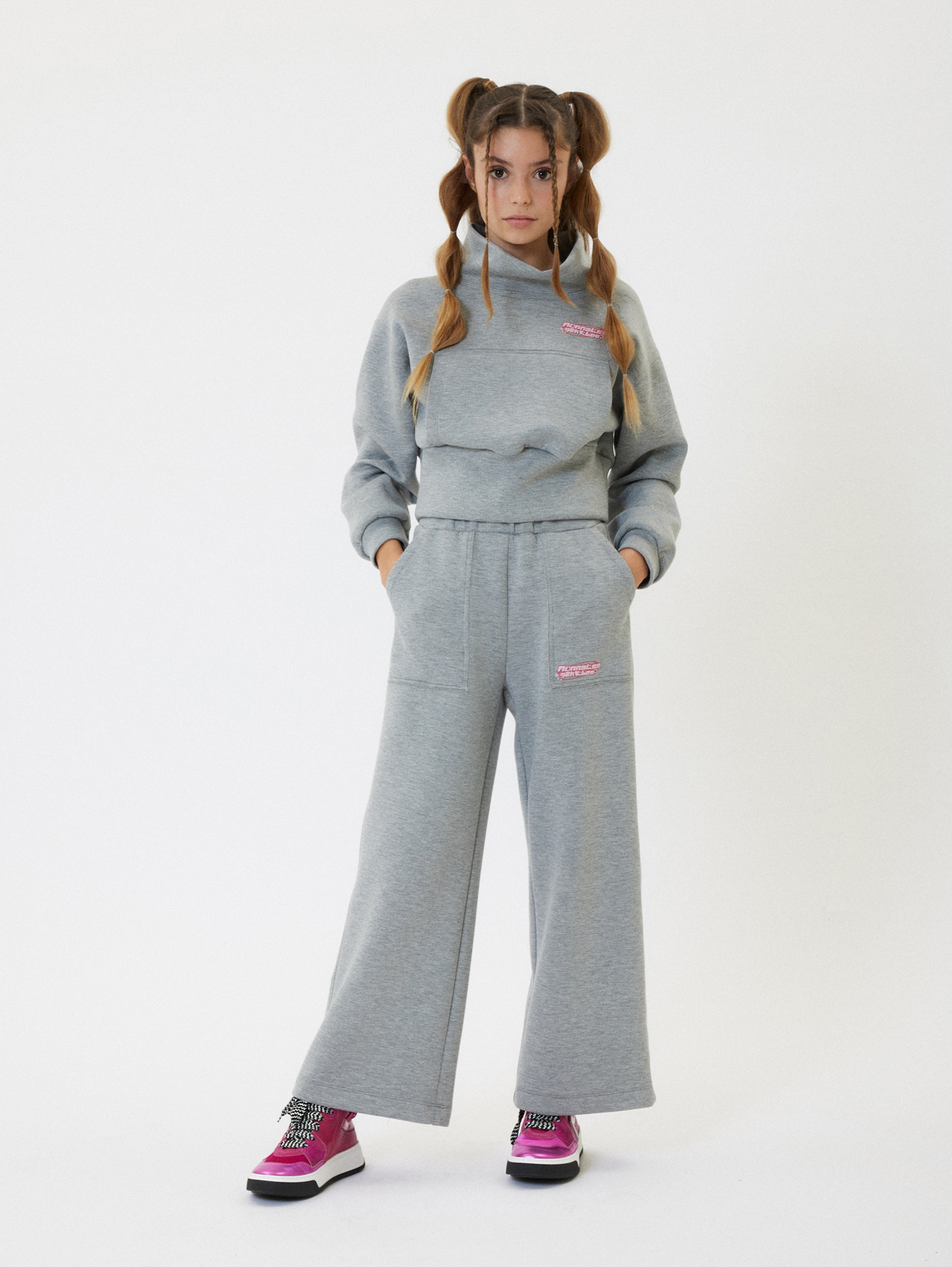 Monnalisa Cowl Neck Neoprene Sweatshirt In Grey + Grey