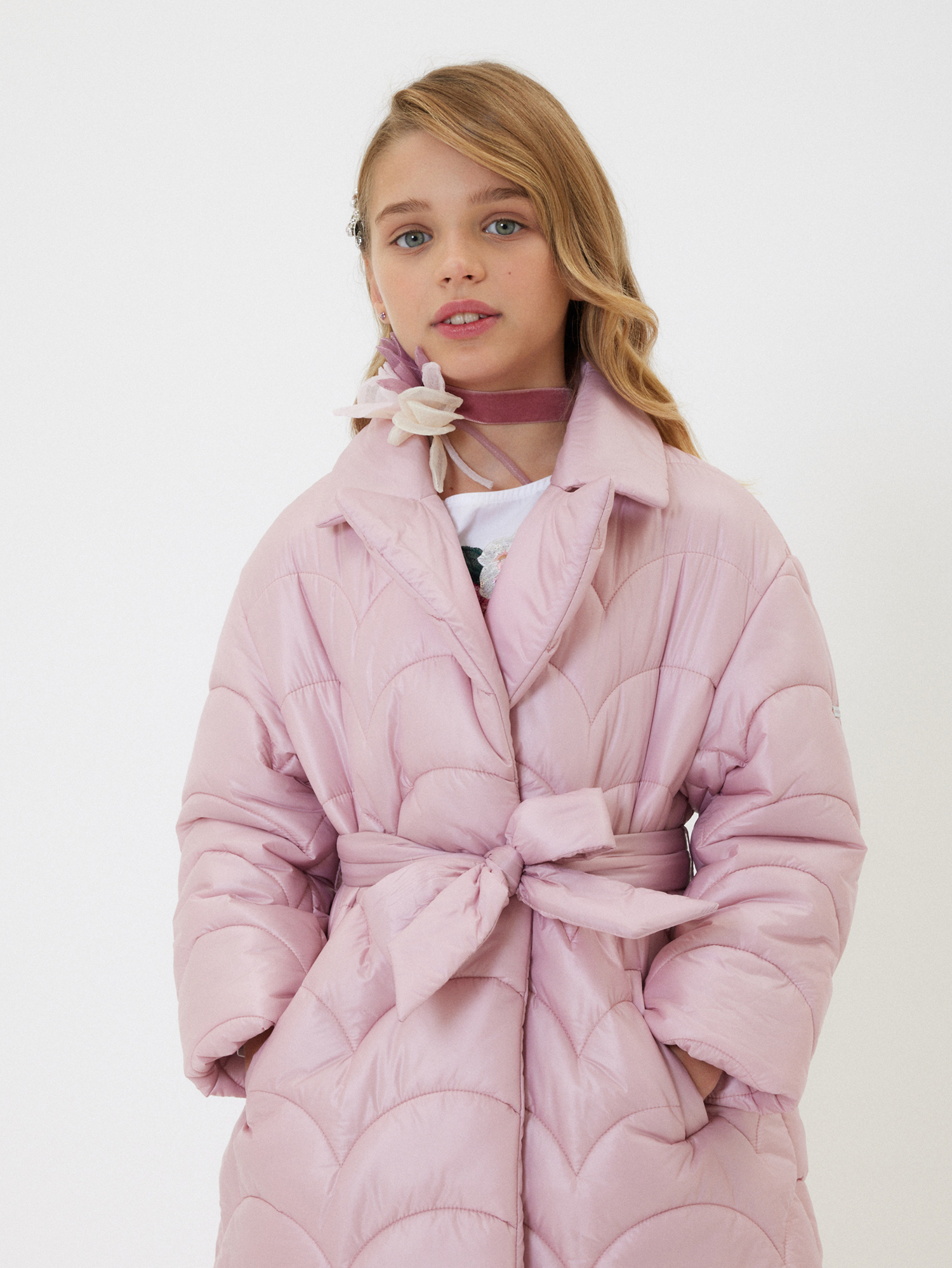 Monnalisa Oversize Quilted Coat In Blush Pink