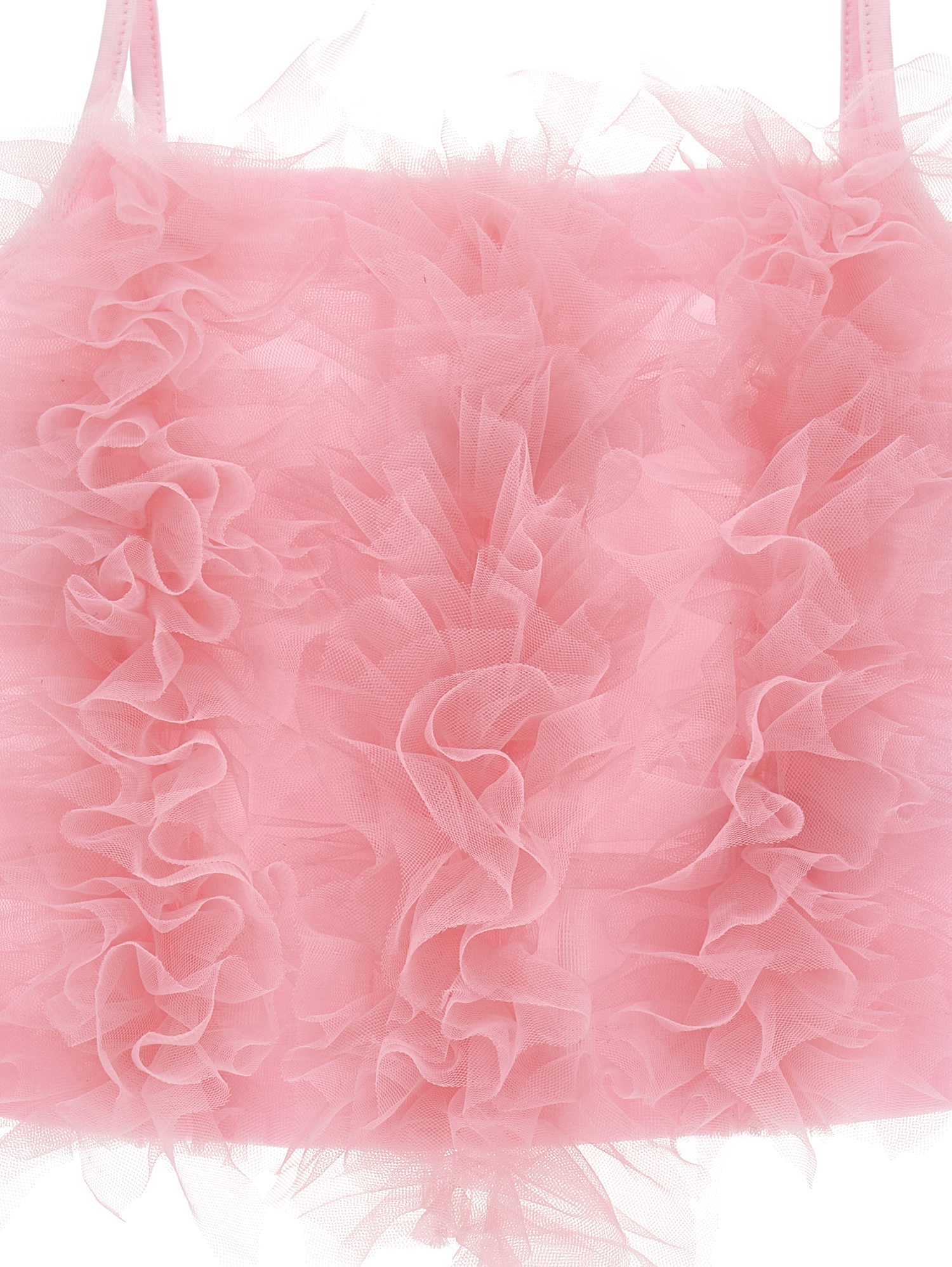 Monnalisa Cotton Top With Tulle Ruffles In Rosa Fairy Tale