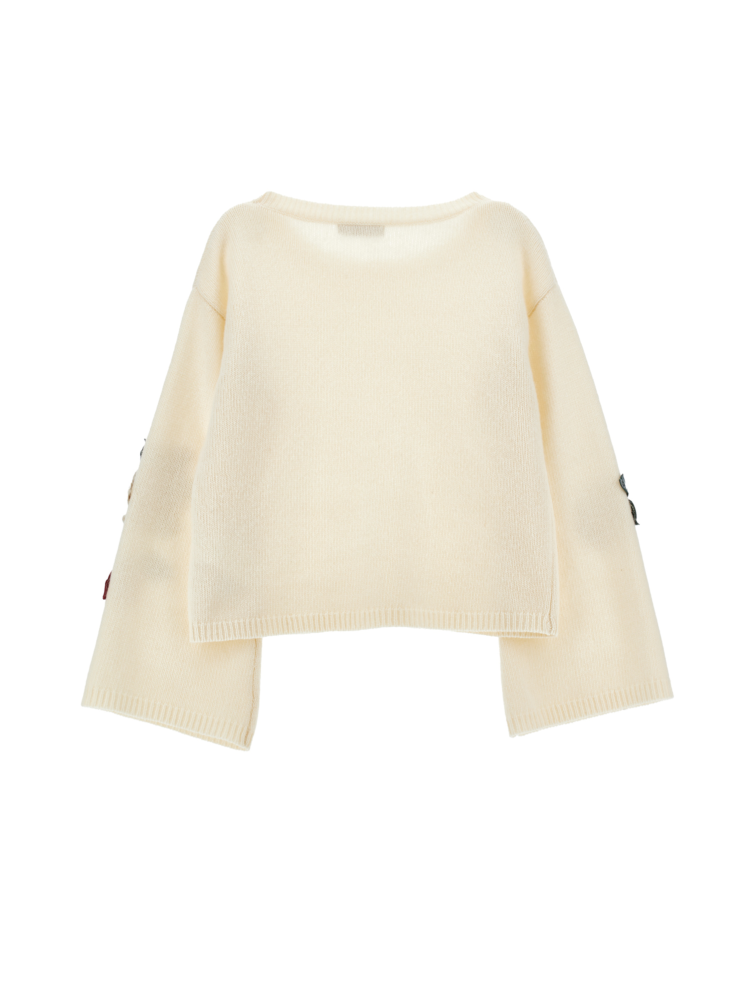 Monnalisa Sweater With Embroidered Sleeves In Cream