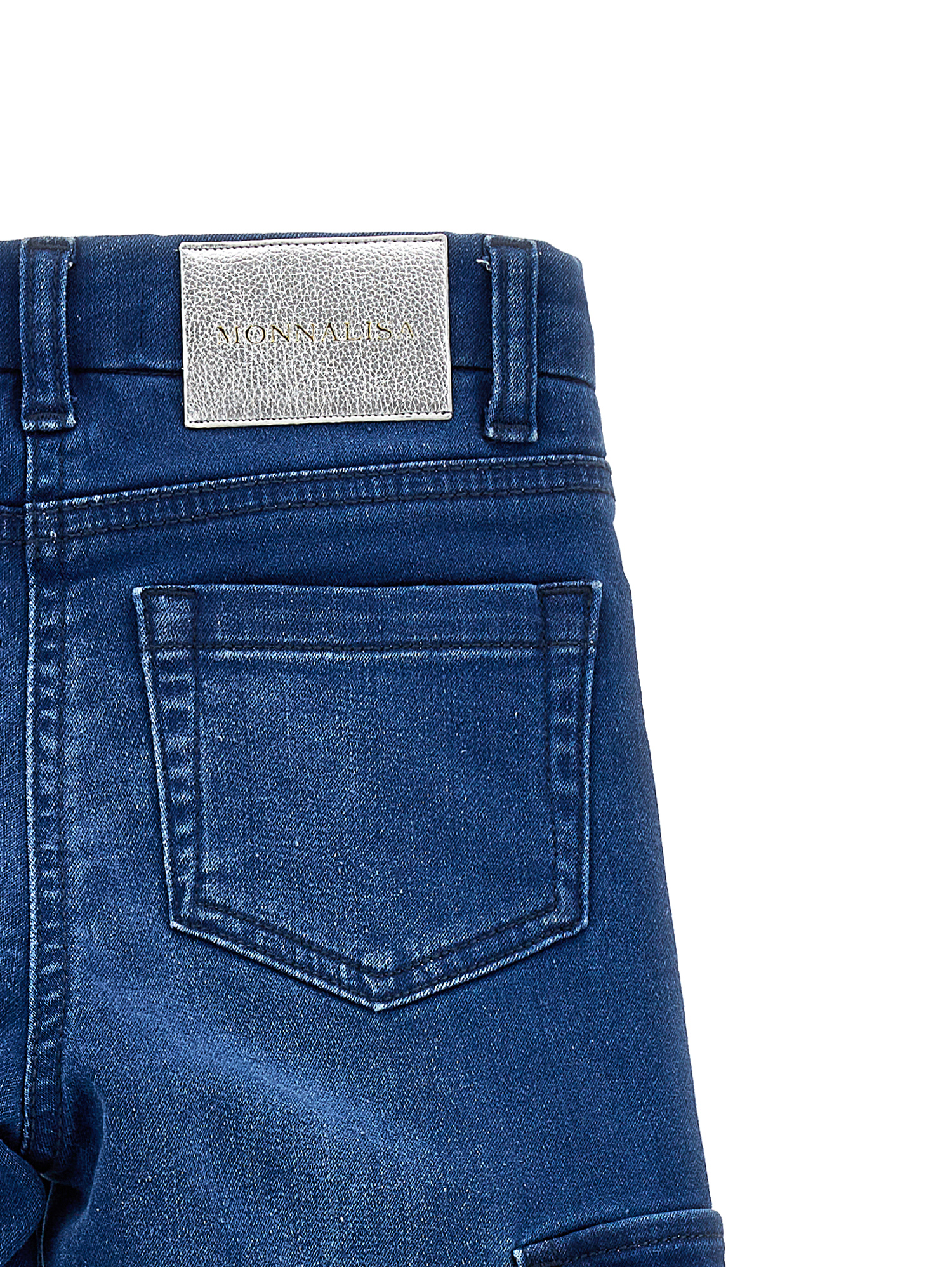 Monnalisa Lined Stretch Denim Jeans In Blu Stone Denim