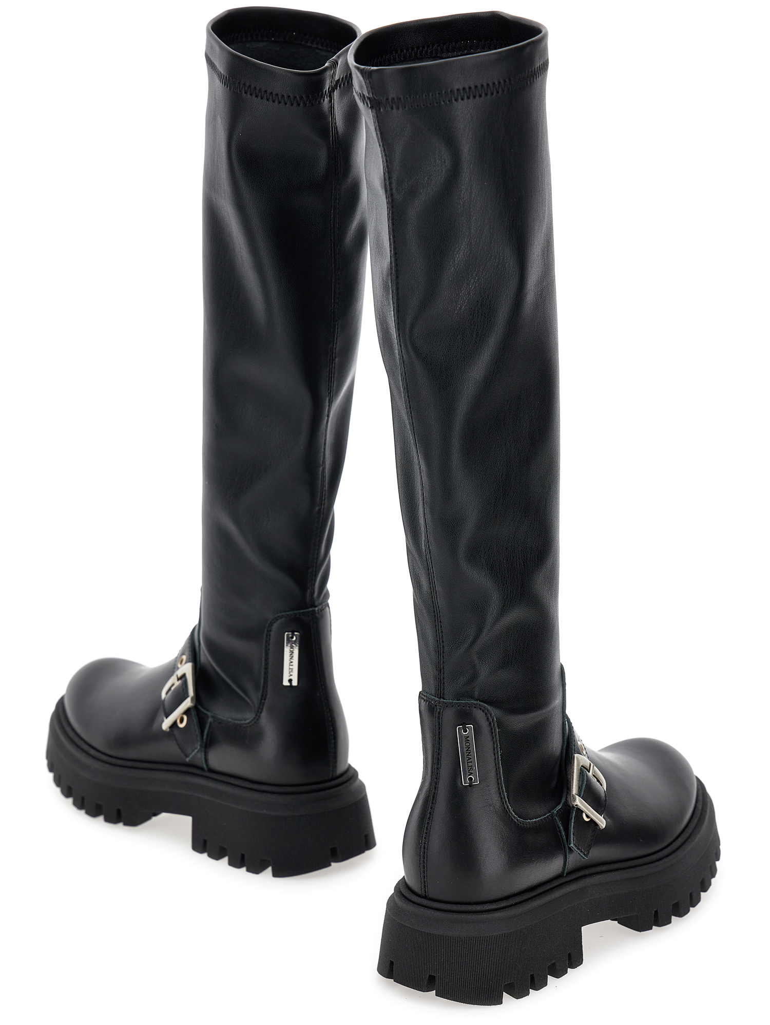 Monnalisa Leather Knee-high Boots In Black