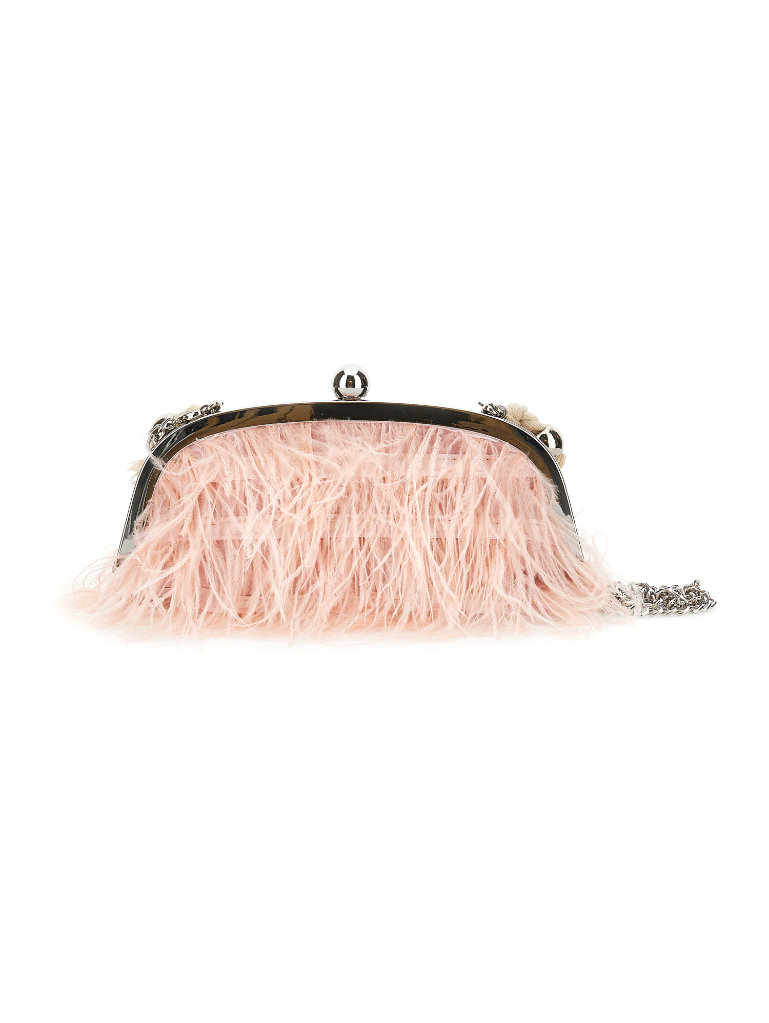 Shop Monnalisa Feather Bag With Faux Pearl Handle In Light Pink