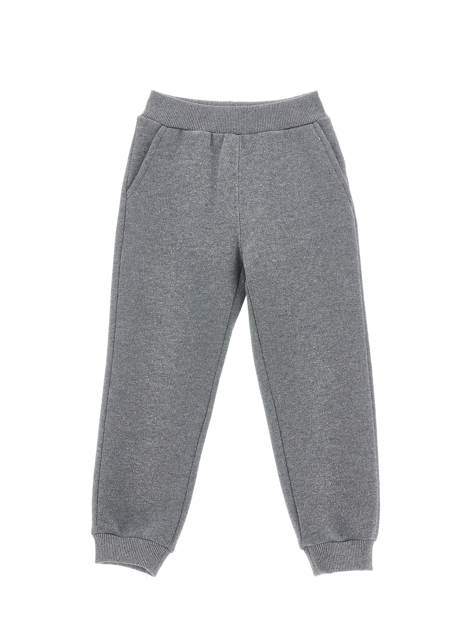 Monnalisa Glitter Fleece Joggers With Bow In Grey