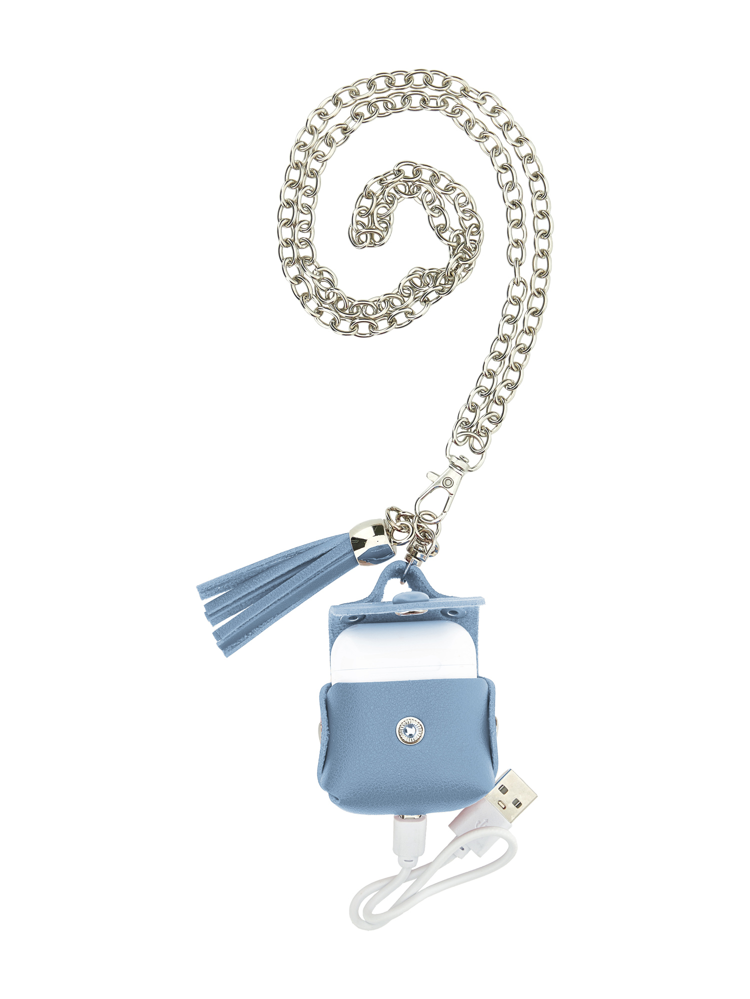 Monnalisa Leather Earphone Case In Bluestone