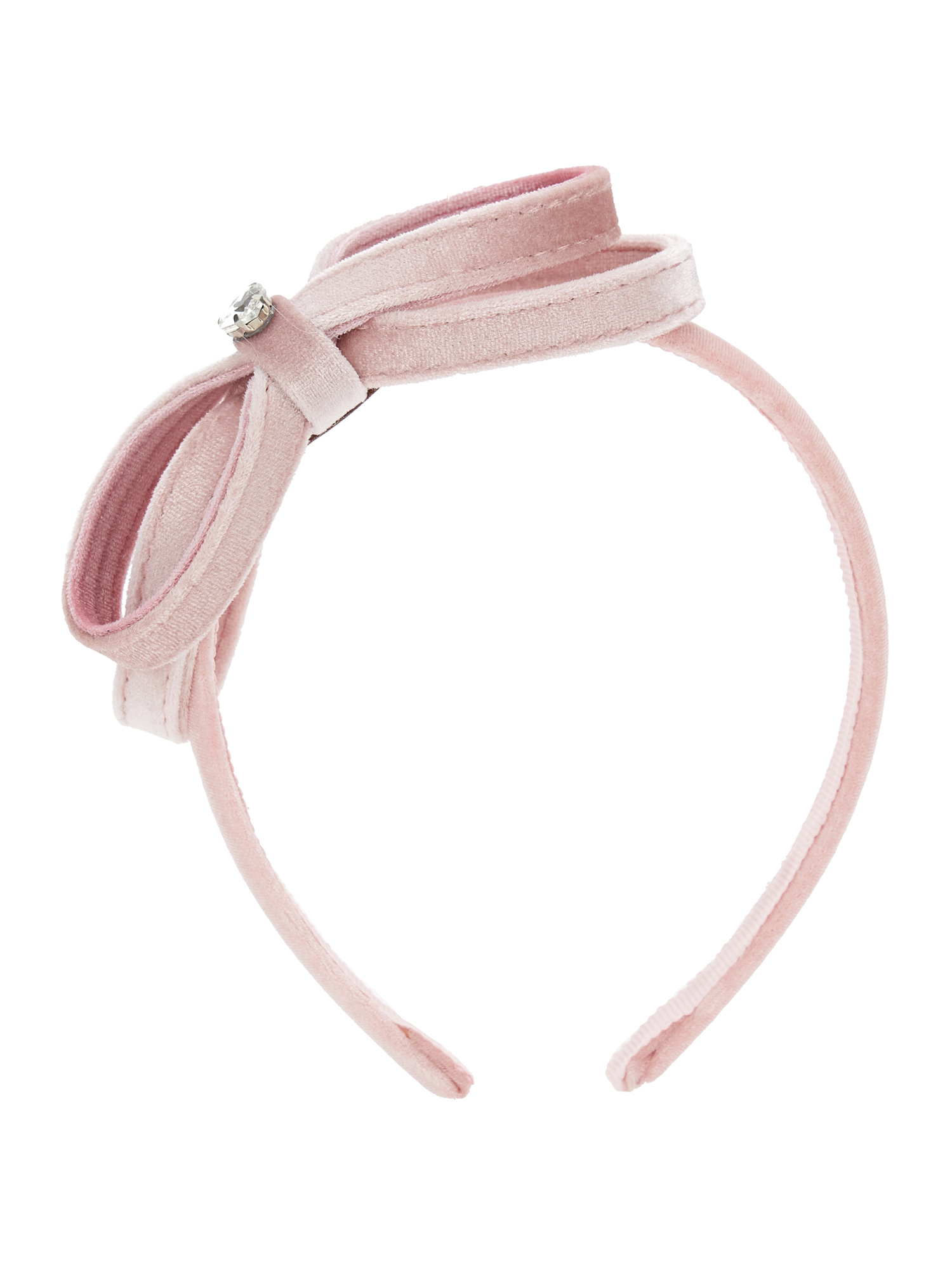 Monnalisa Velvet Headband With Bow In Rosa Fairy Tale
