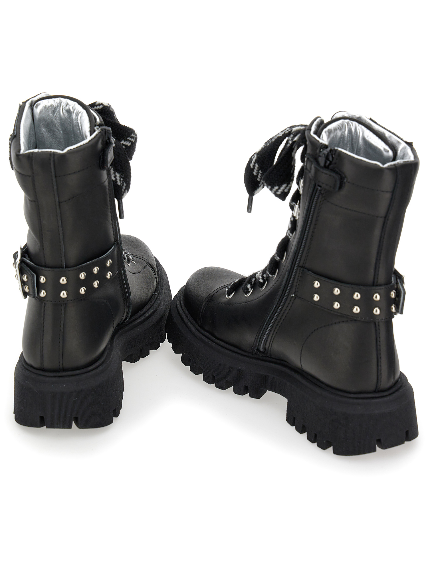 Shop Monnalisa Rock Leather Combat Boots In Black