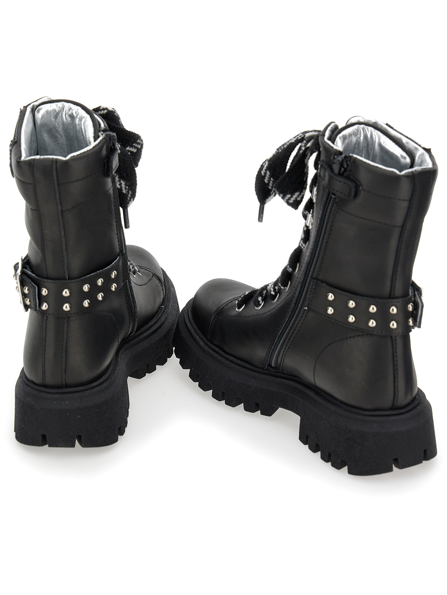 Monnalisa Lace-up Leather Ankle Boots In Black