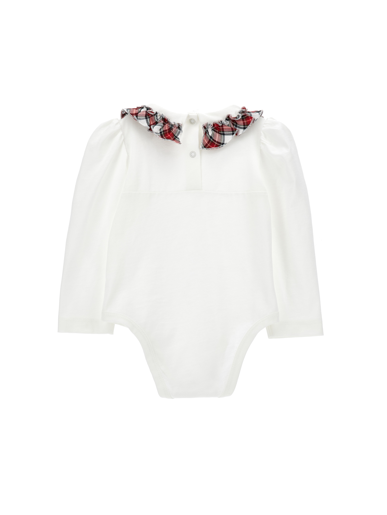 Monnalisa Cotton Shirt Bodysuit In Cream + Ruby Red