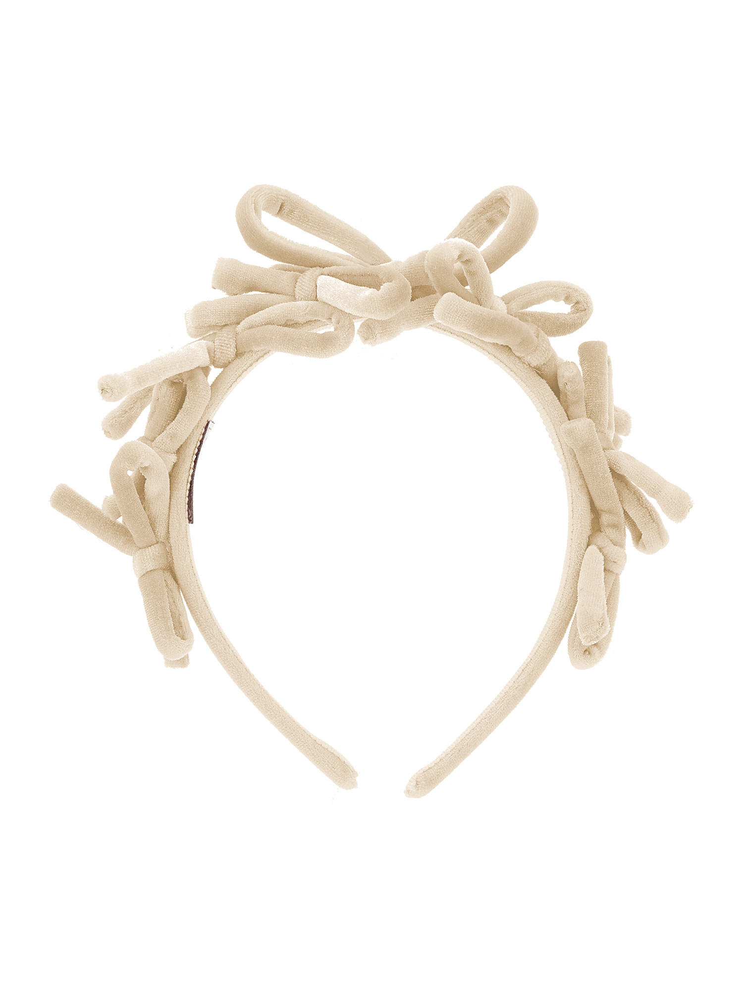 Monnalisa Velvet Headband With Bows In Beige