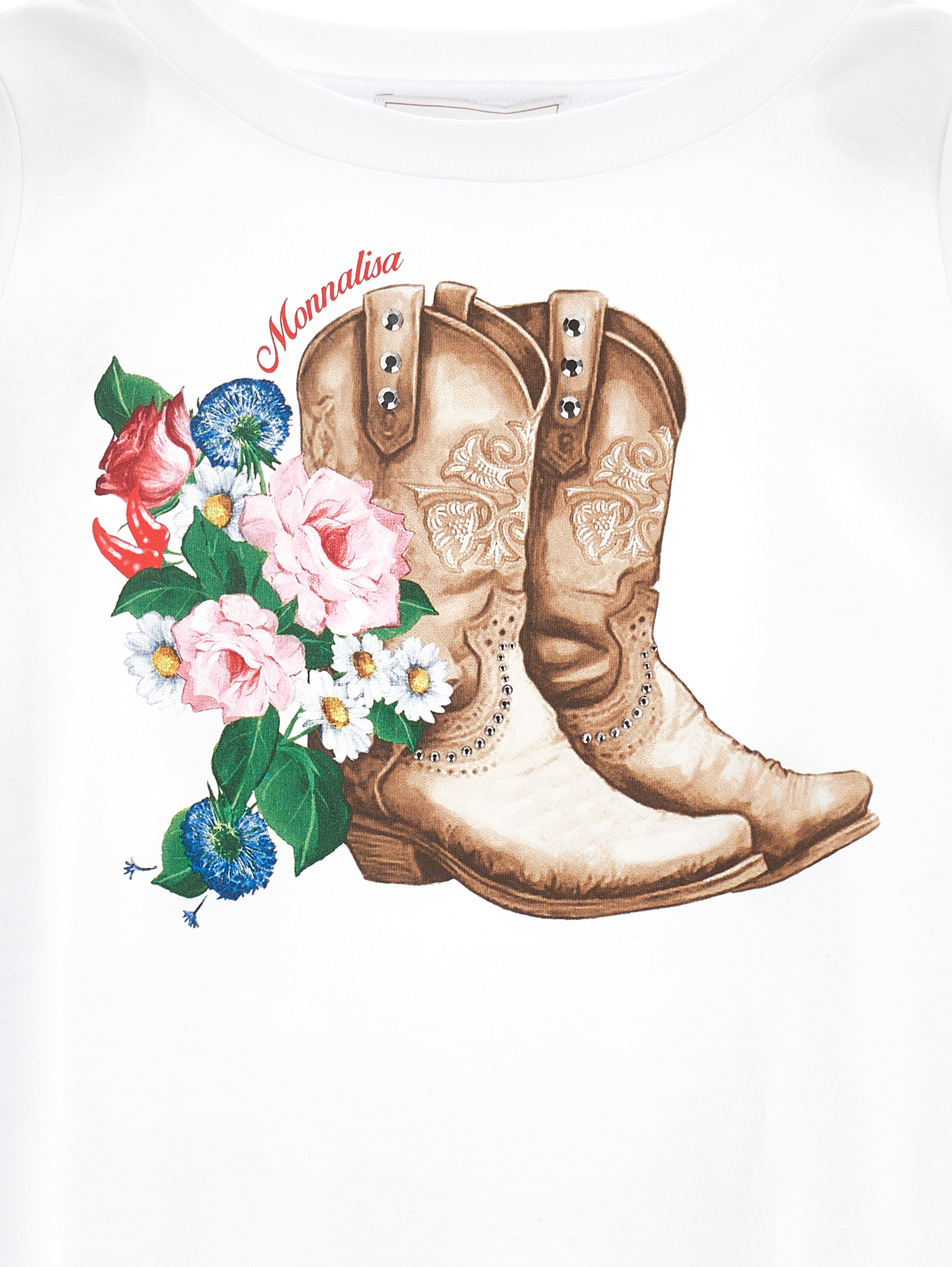 Monnalisa Cowboy Boot Print Maxi T-shirt In White