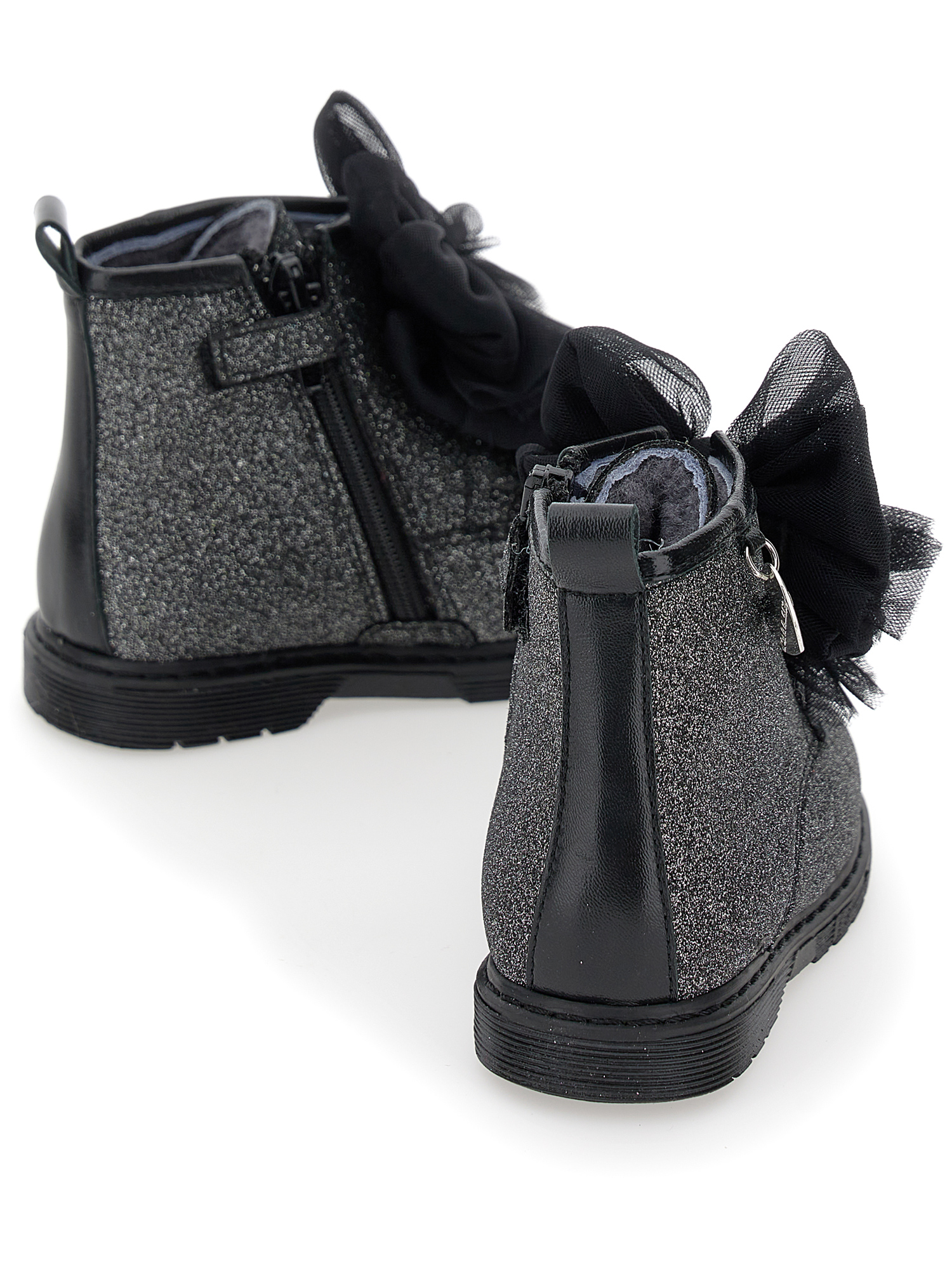 Shop Monnalisa Sheepskin-lined Glitter Bow Combat Boots In Black