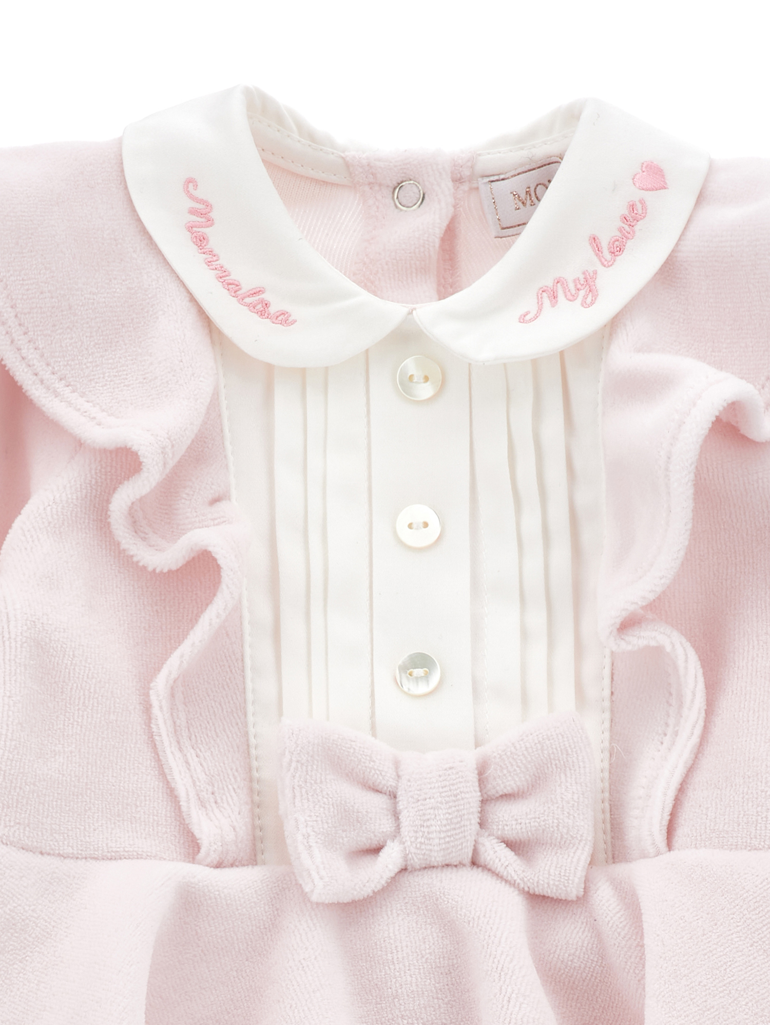 Monnalisa Chenille Playsuit With Plastron In Cream + Pink