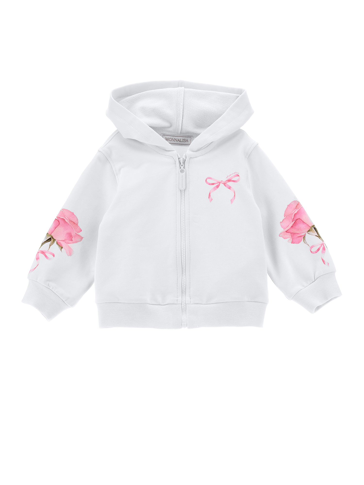 Monnalisa Open Hoodie With Roses In White