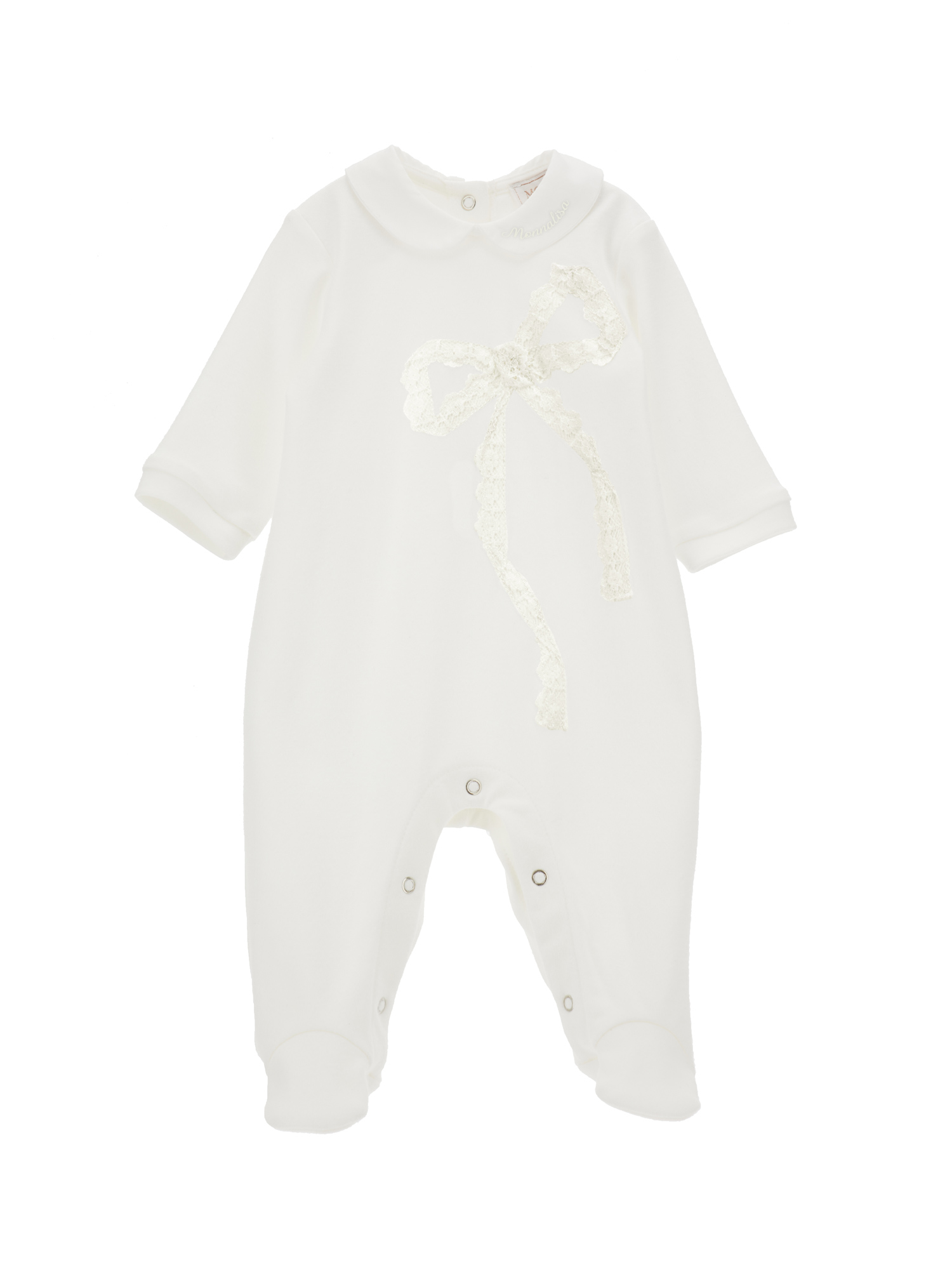 Monnalisa Babies'   Playsuit With Lace Bow In Cream