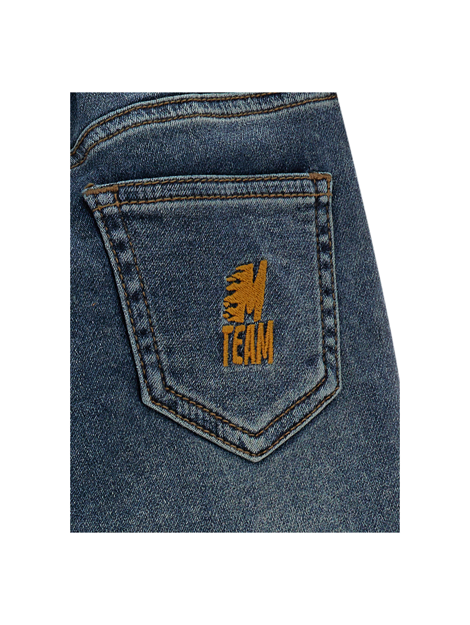 Monnalisa Jeans With Turn-ups In Denim Blue + Ecru