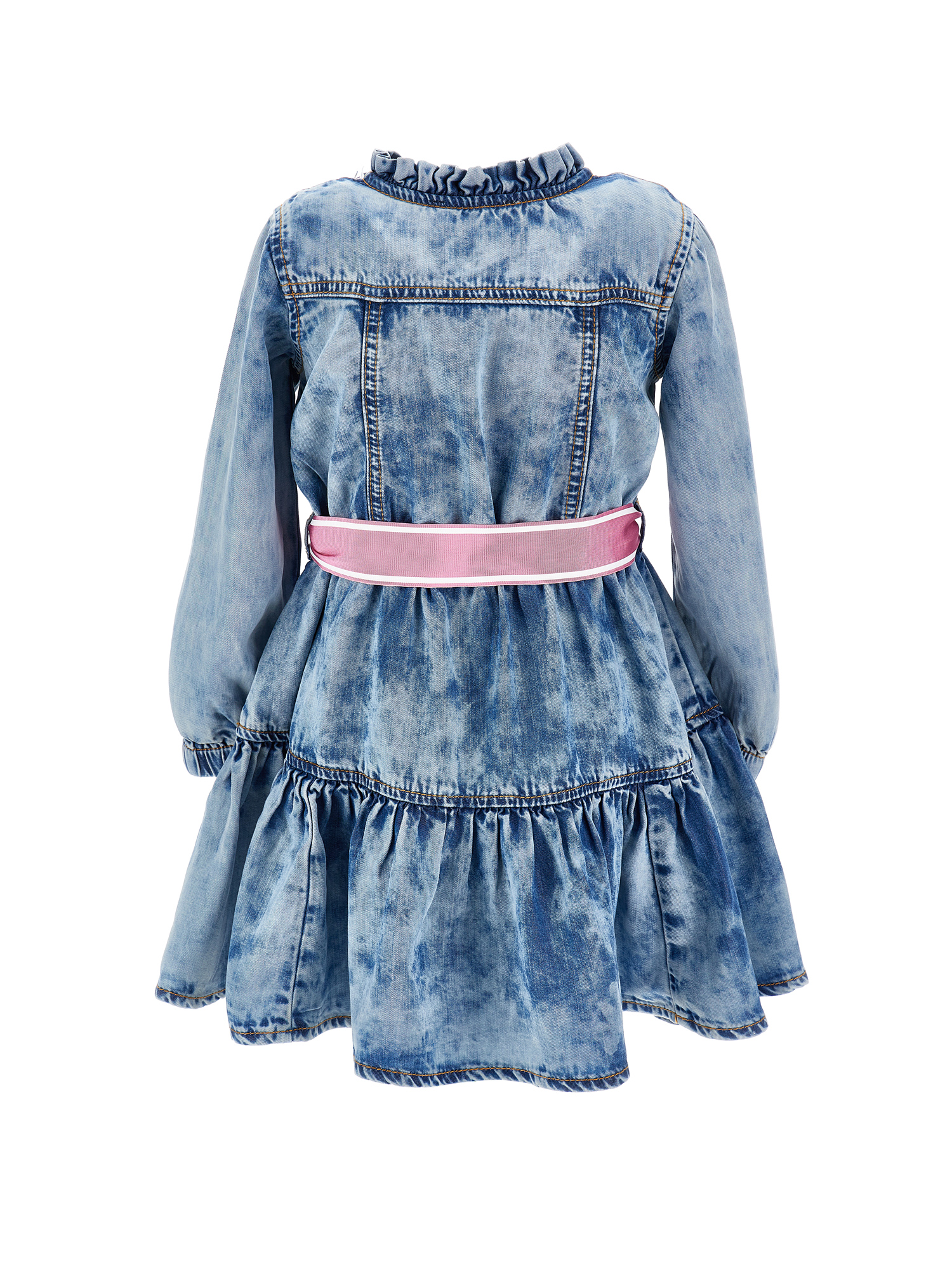 Monnalisa Chambray Dress With Belt In Blue