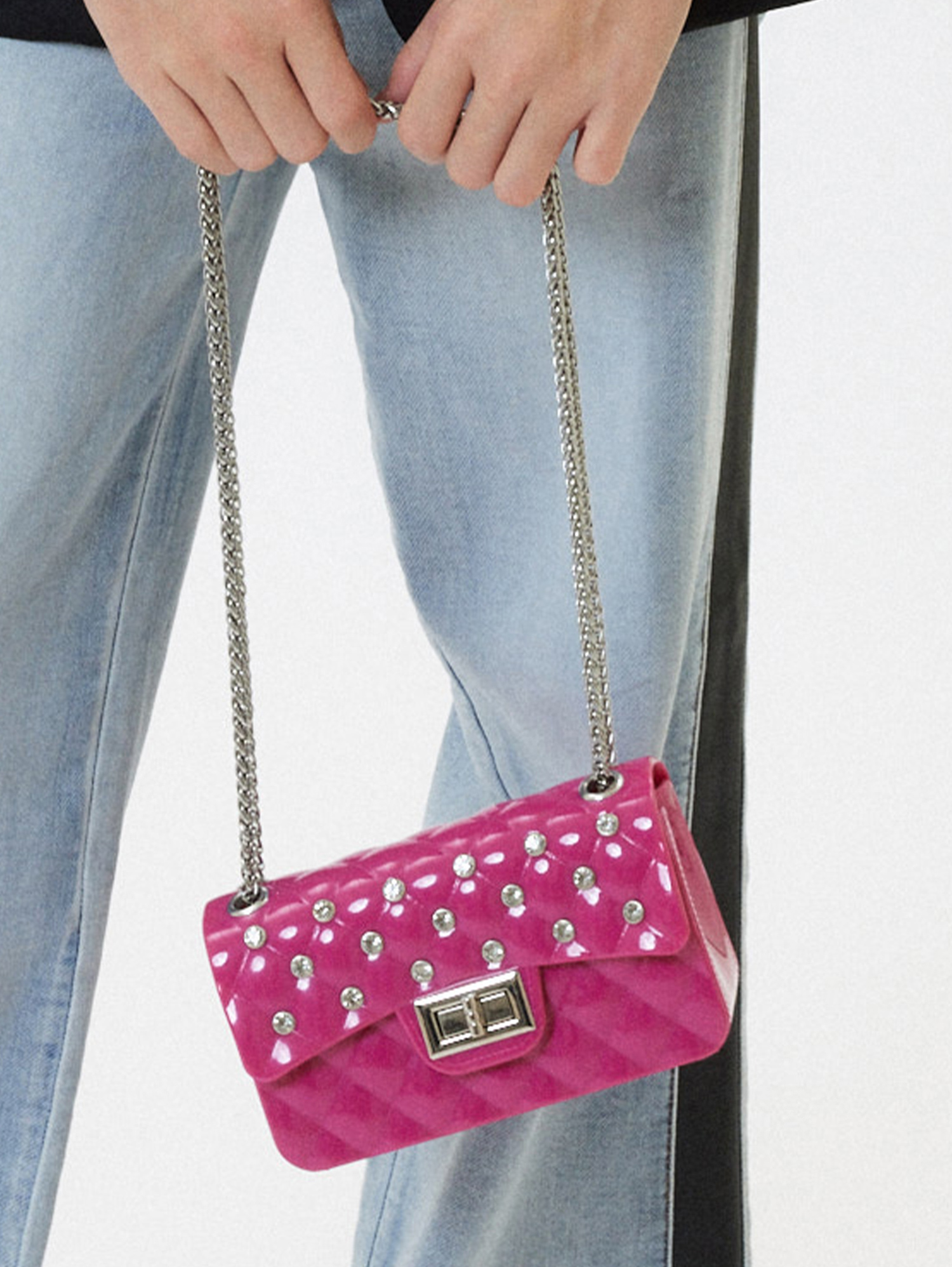Monnalisa Pvc Shoulder Bag In Fuchsia + Grey