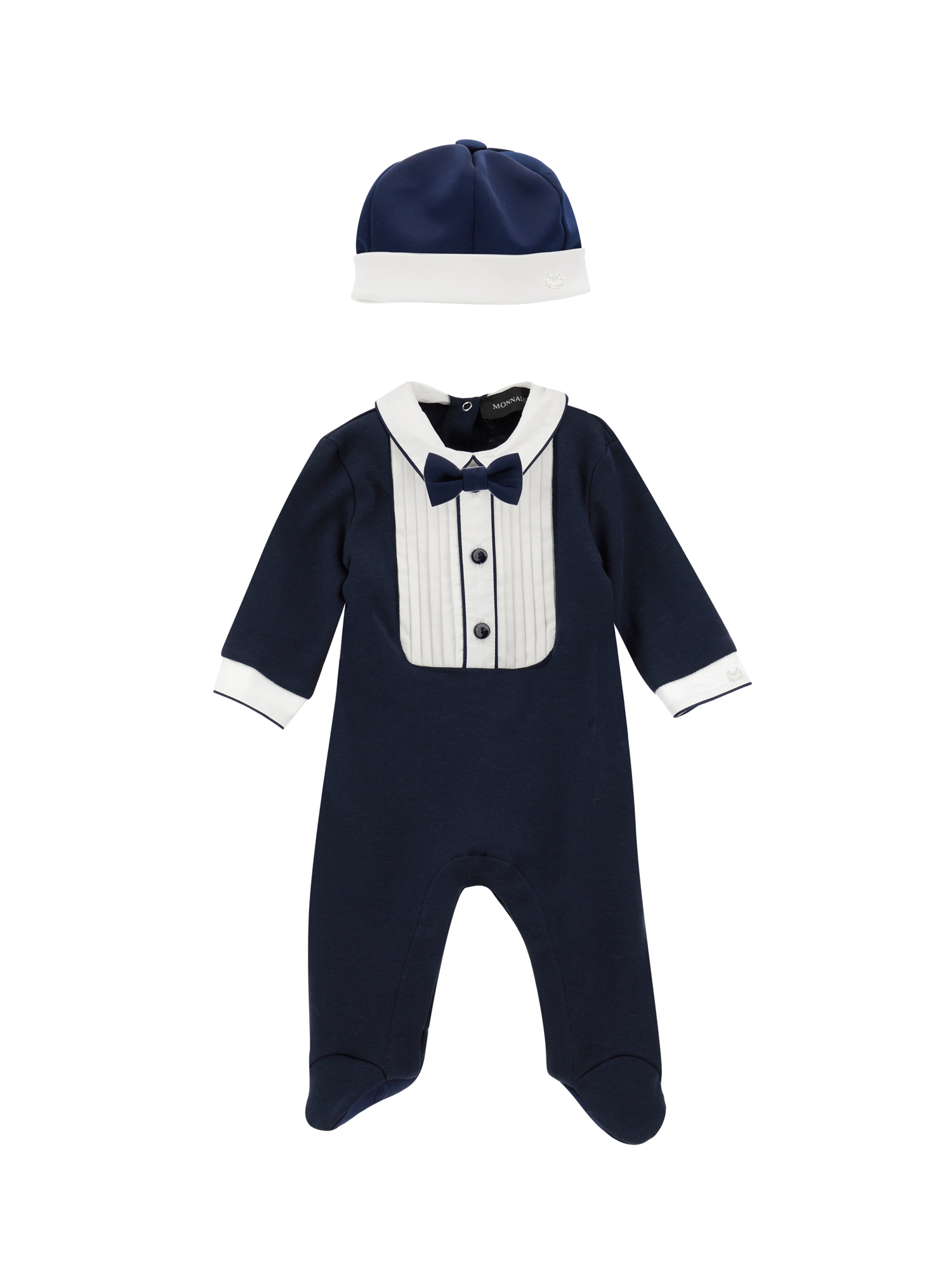 Monnalisa Kids'   Elegant Playsuit With Bow Tie In Dark Blue