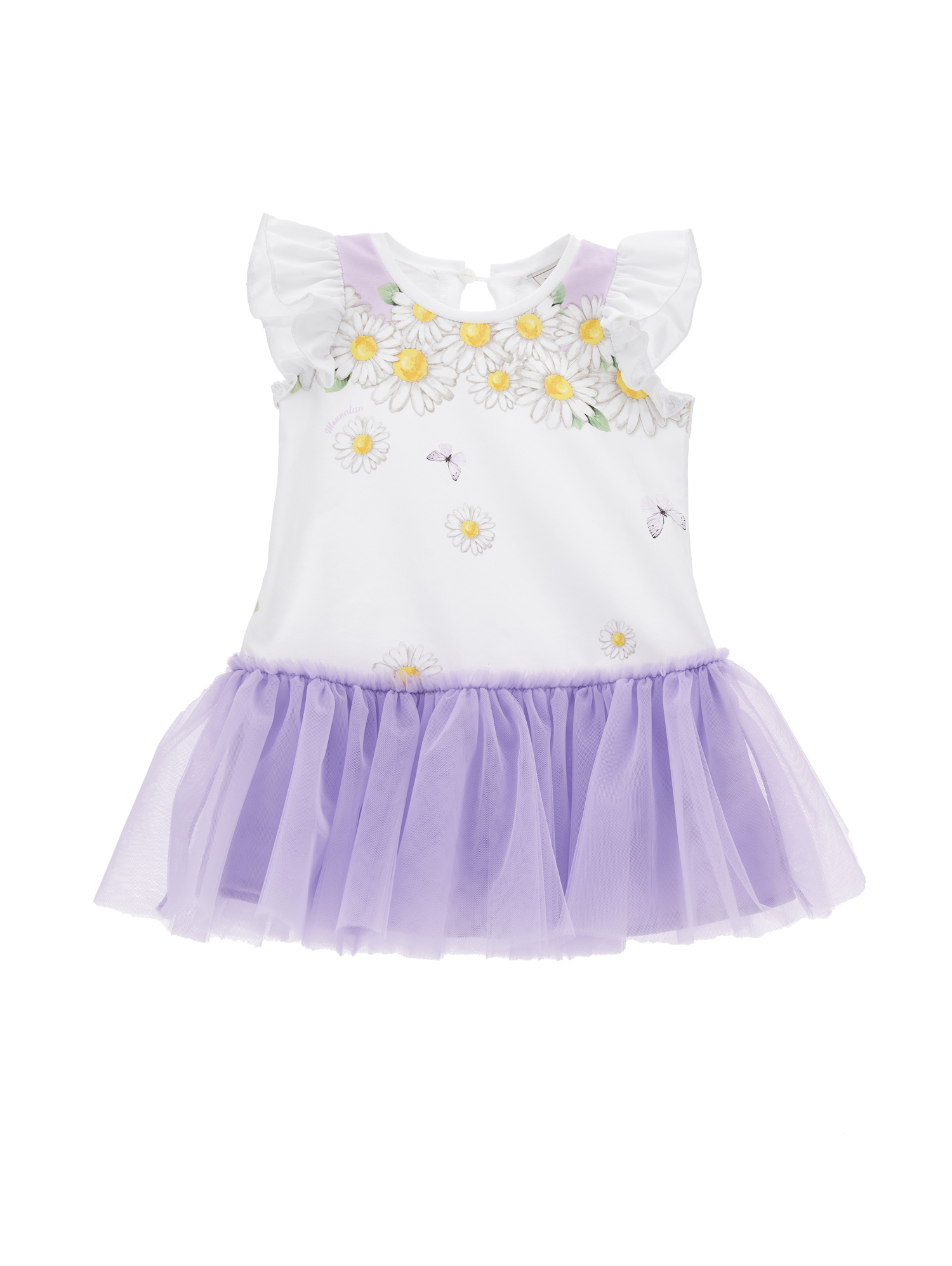 Monnalisa Babies'   Jersey Dress With Tulle Flounce In White