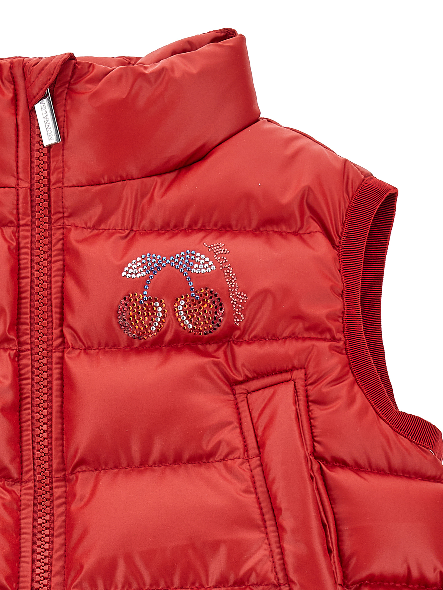 Shop Monnalisa Padded Sleeveless Jacket With Cherries In Red
