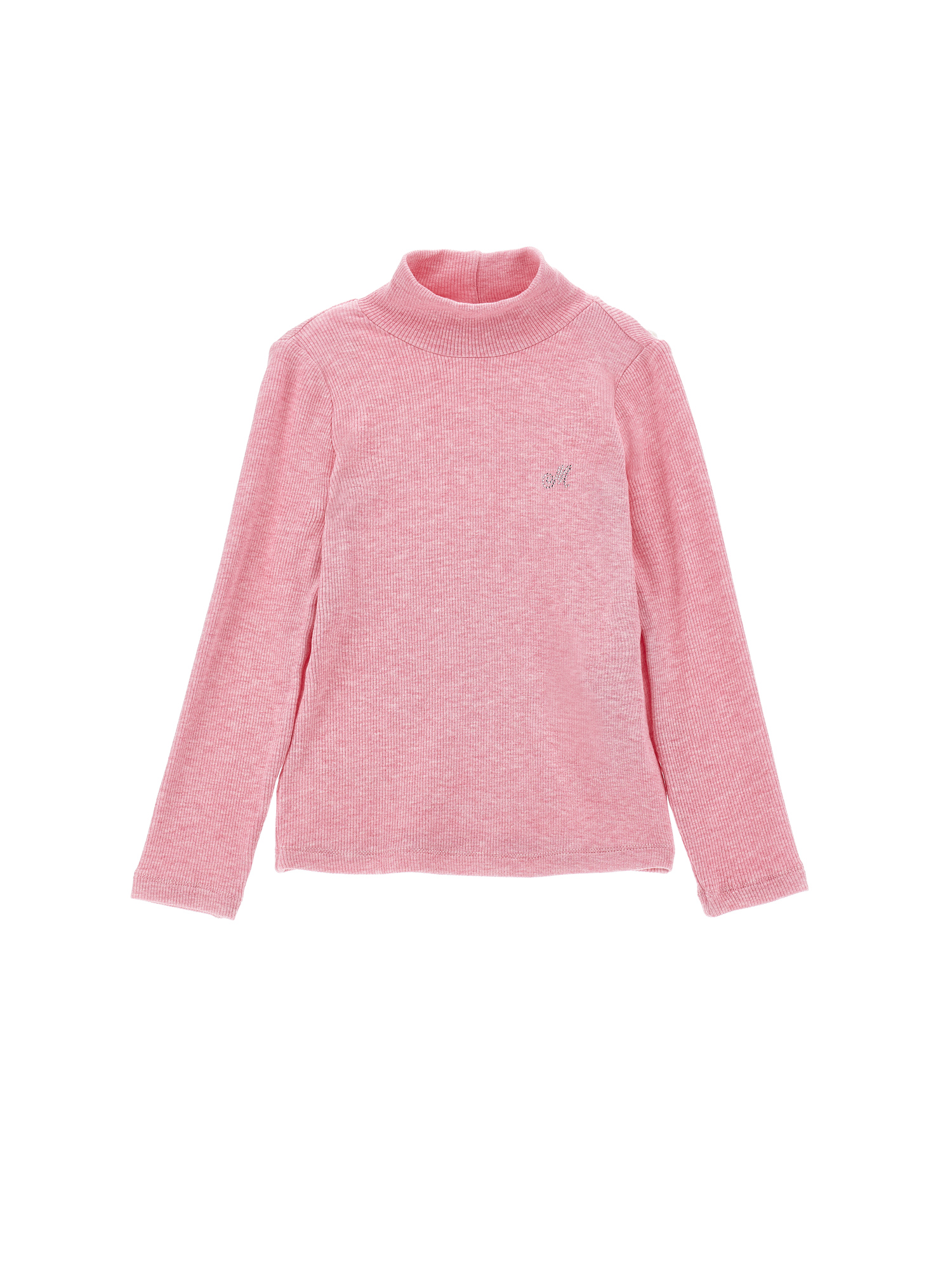 Monnalisa Fine Ribbed Viscose Turtleneck In Blush Pink