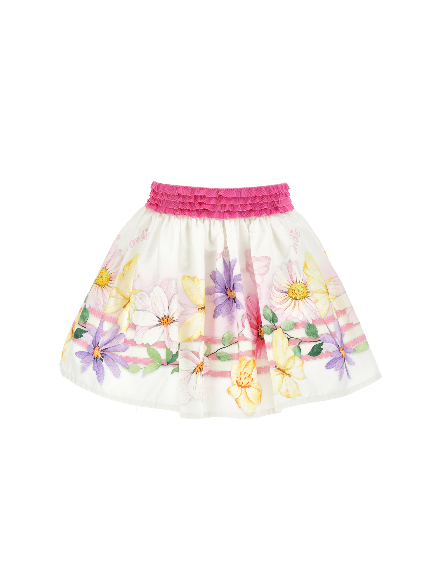 Shop Monnalisa Floral Poplin Skirt In White + Multicolor
