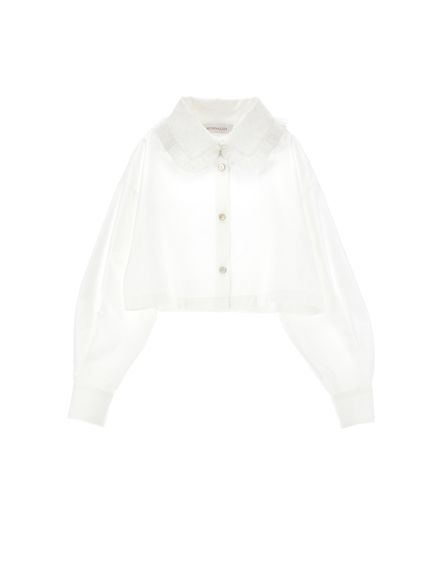 Monnalisa Kids'   Velvet Collar Cropped Shirt In White