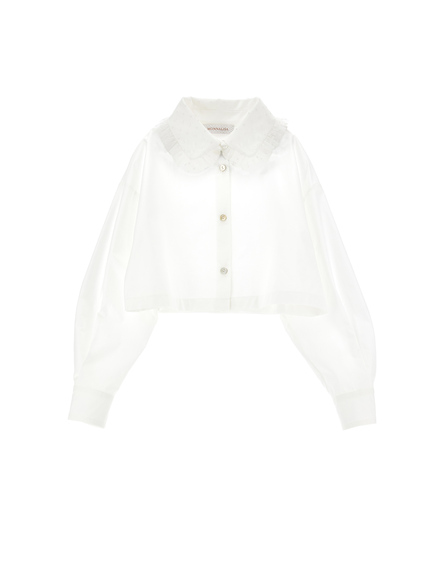 Monnalisa Kids'   Velvet Collar Cropped Shirt In Cream