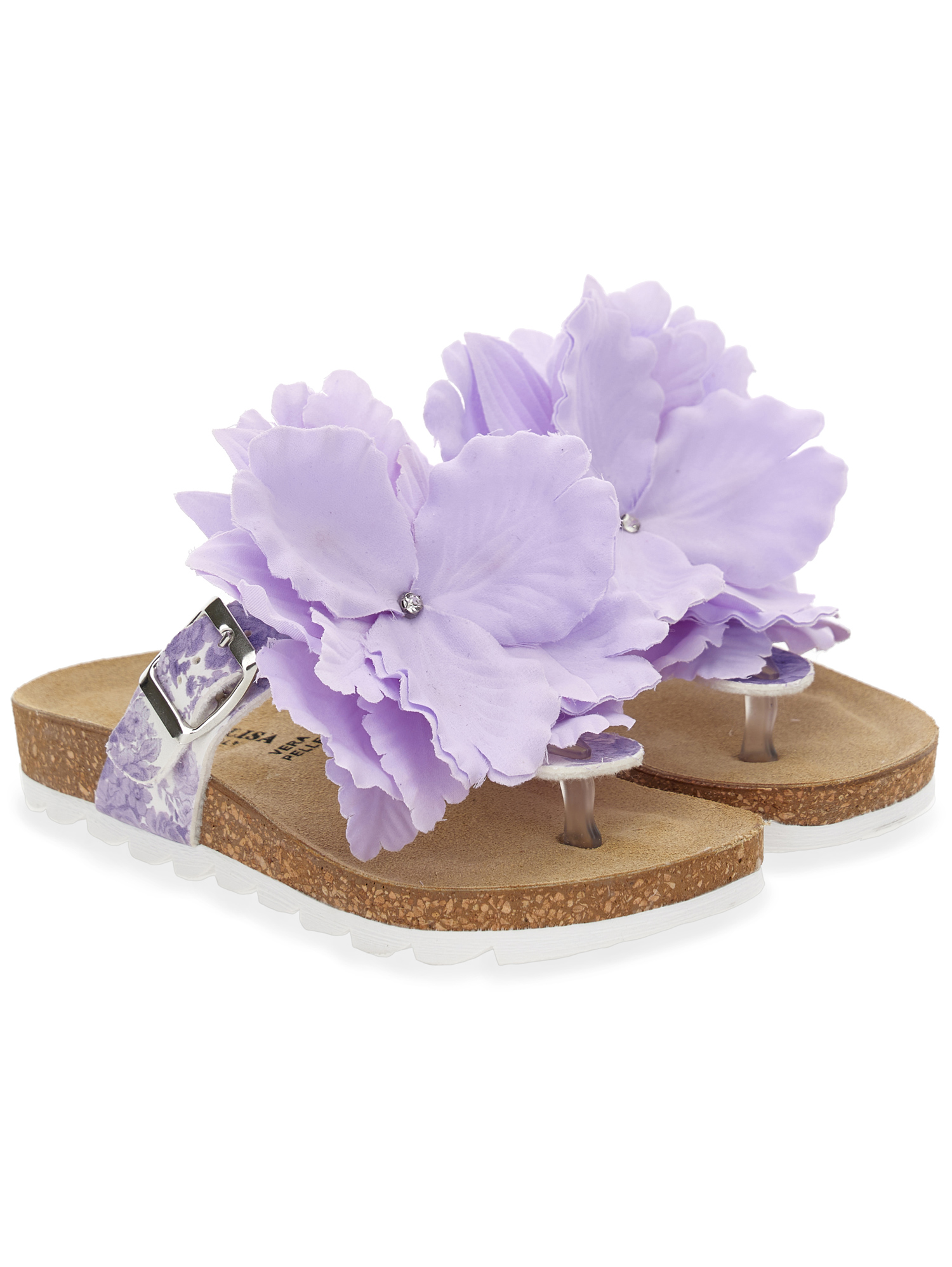Shop Monnalisa Thong Sandals With Maxi Flower In Wisteria