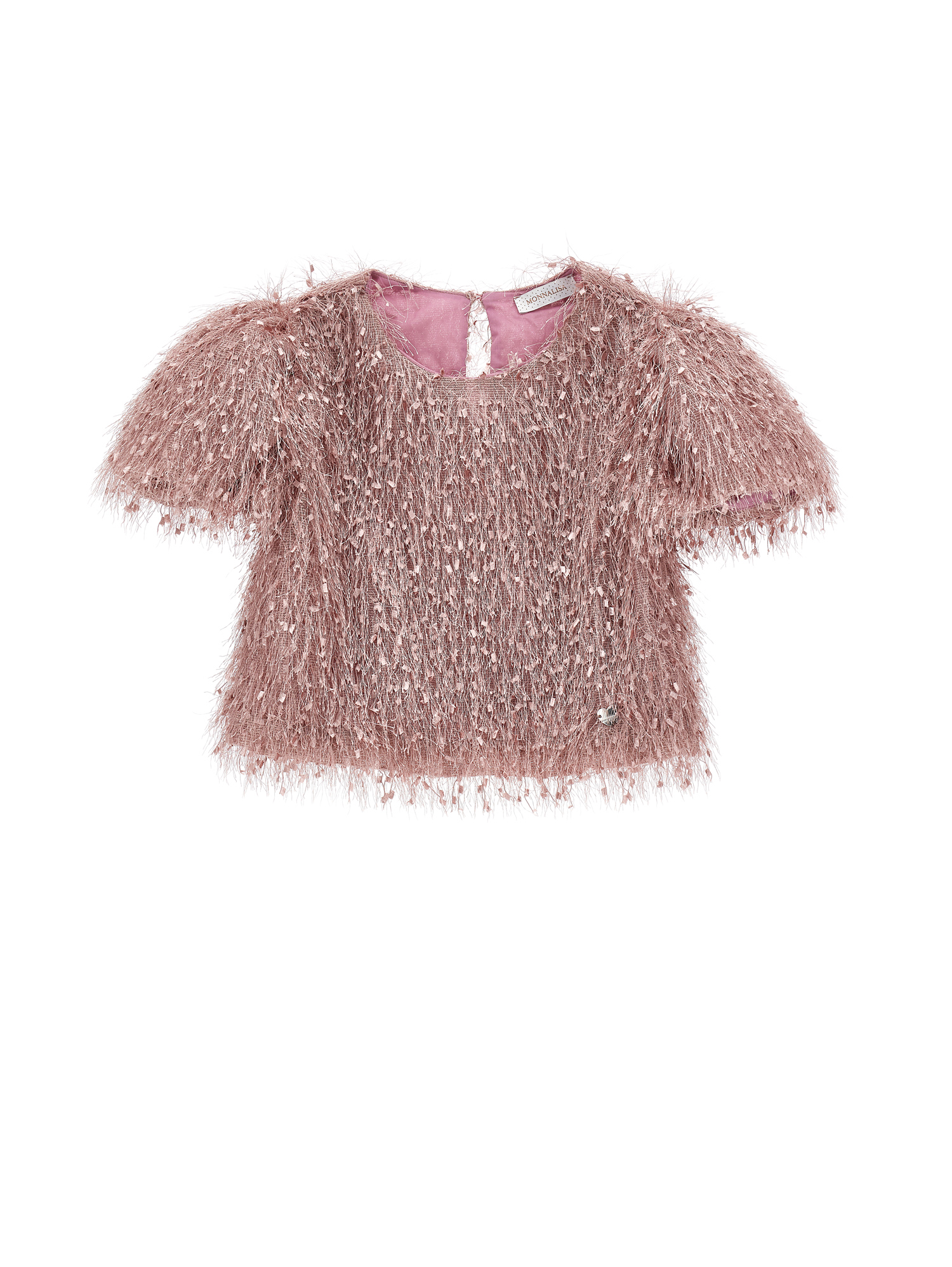 Monnalisa Viscose Fringed Top In Blush Pink