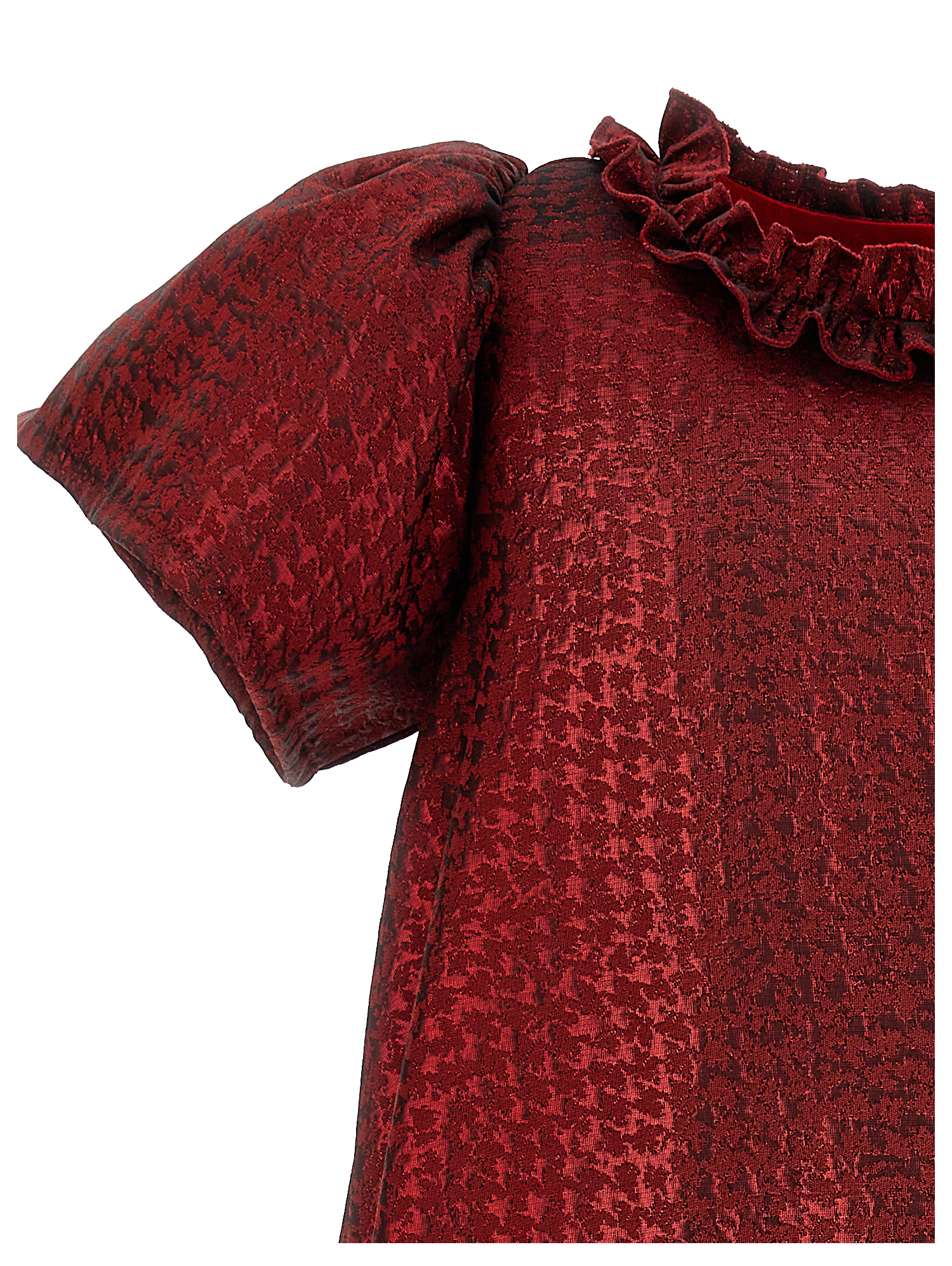 Monnalisa Houndstooth Jacquard Dress In Ruby Red