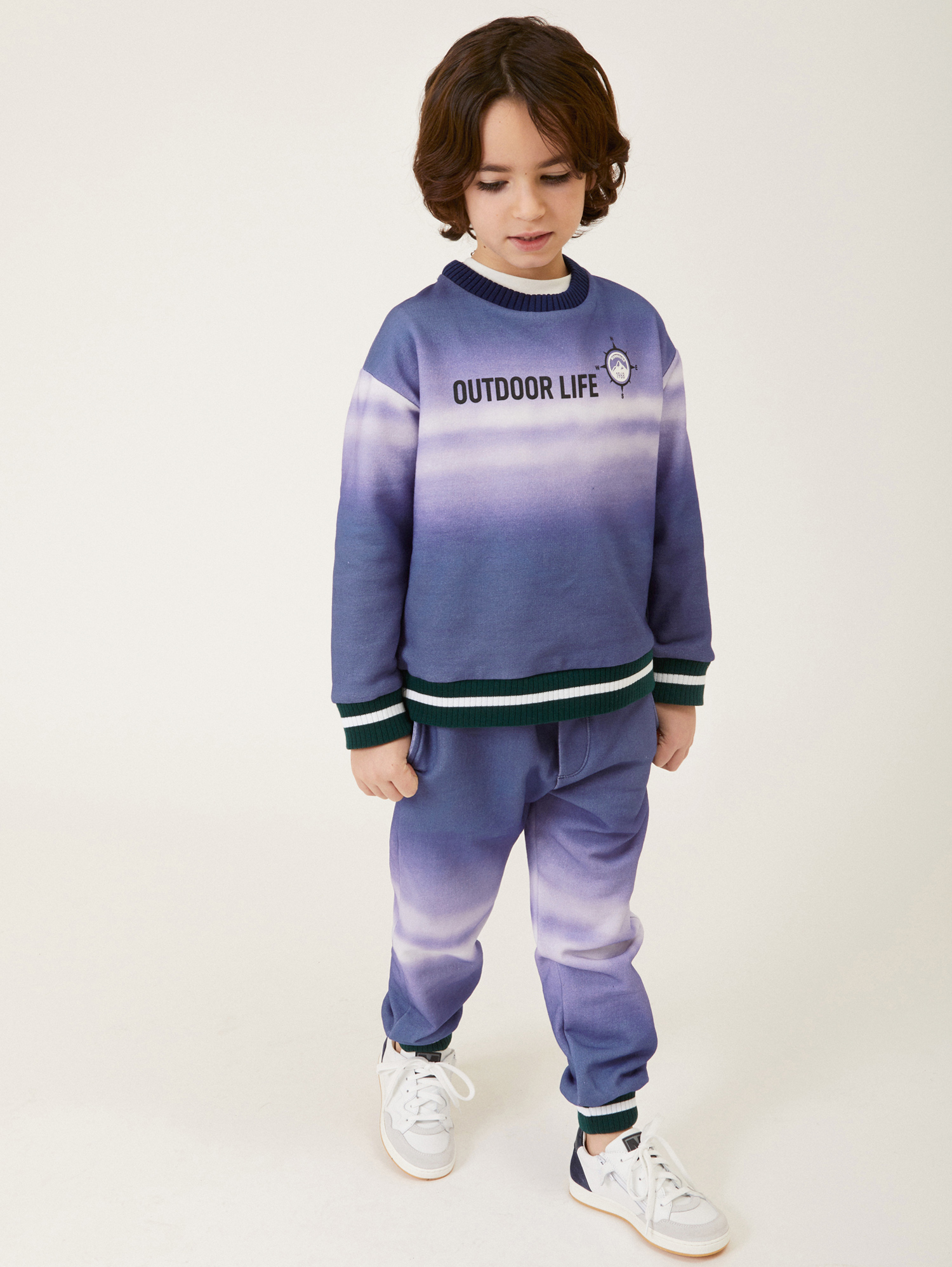 Monnalisa Graduated Crewneck Sweatshirt In Blue + Cream