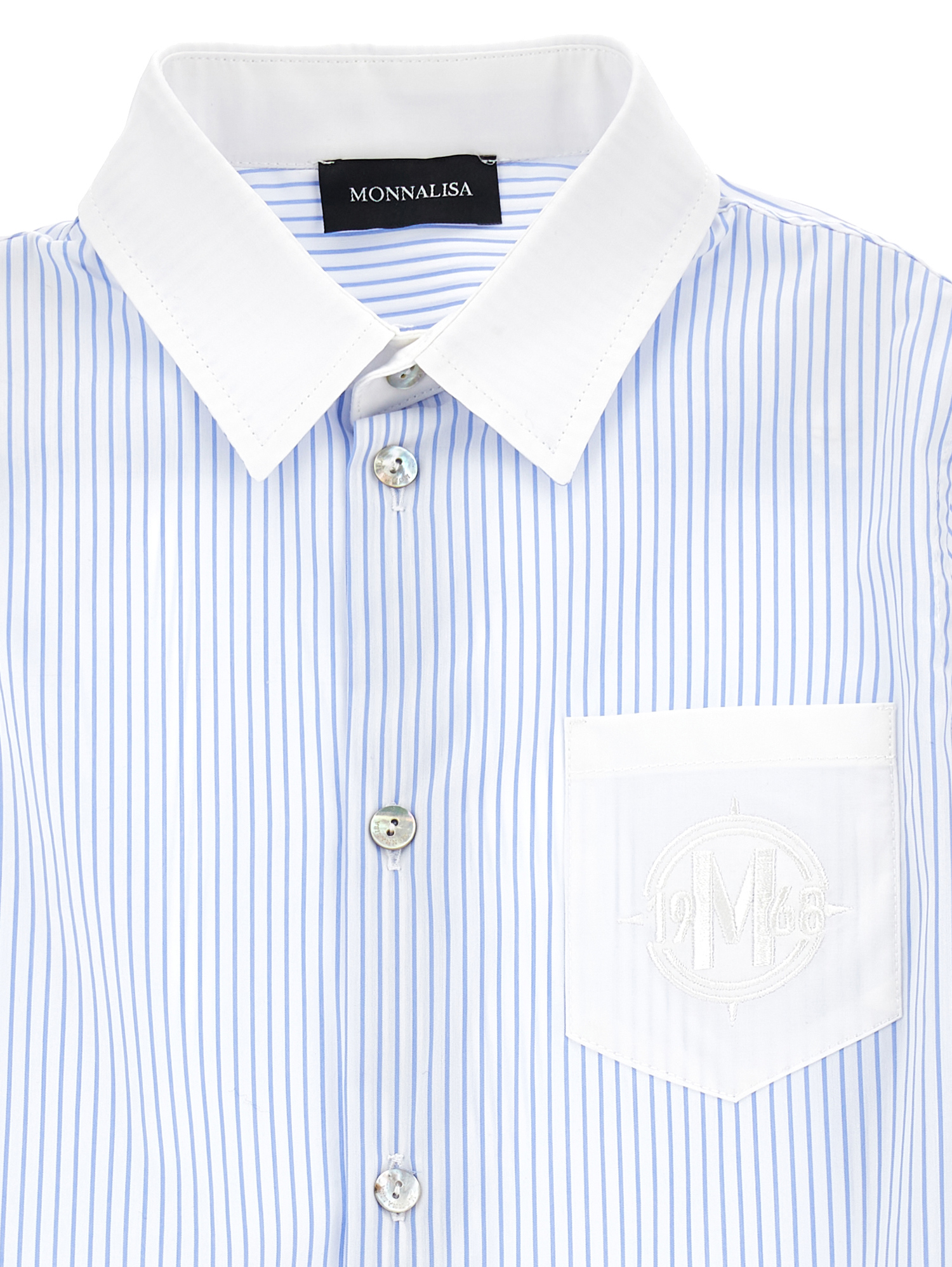 Shop Monnalisa Striped Poplin Shirt In Cream + Light Blue