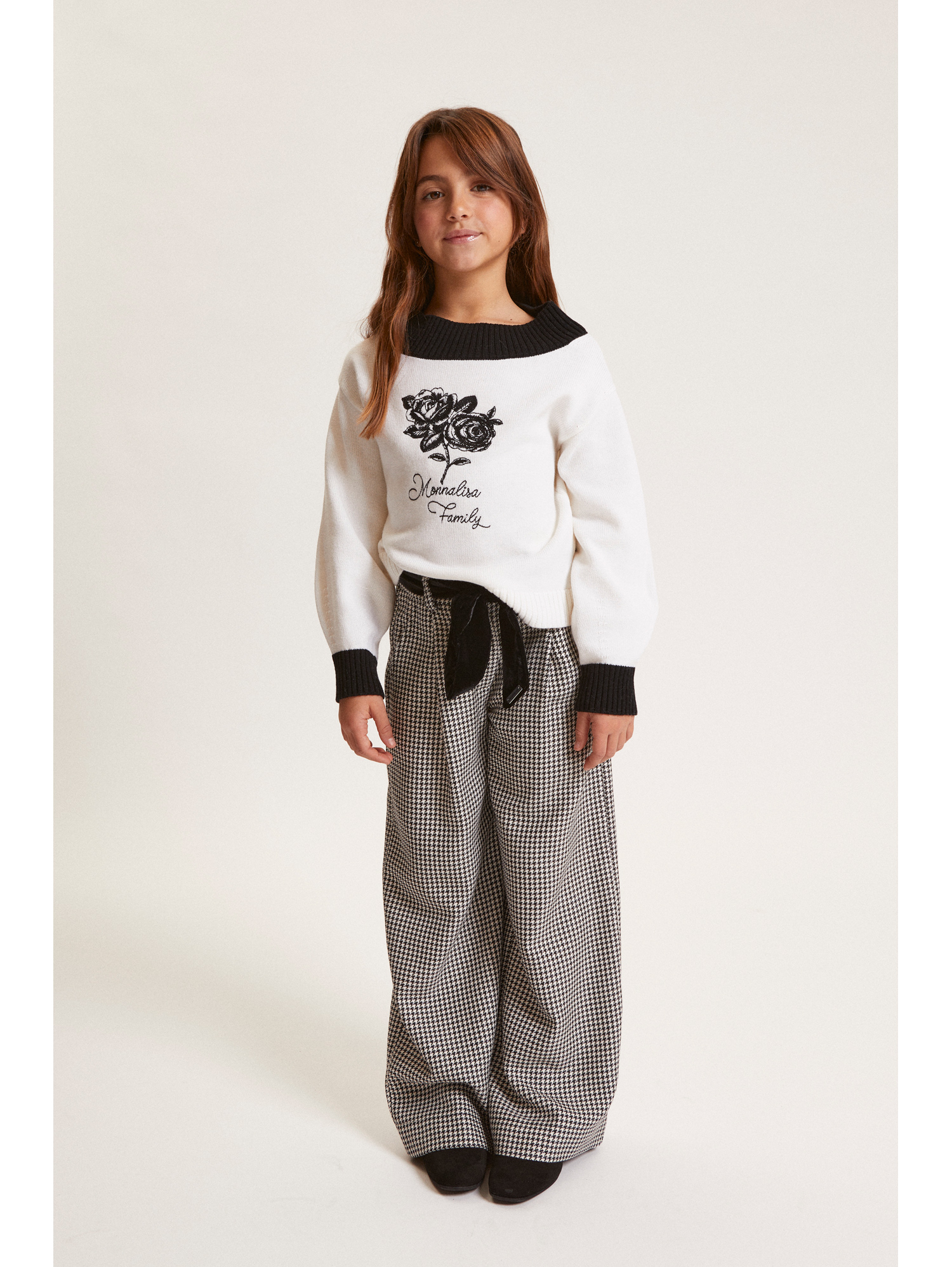 Monnalisa Houndstooth Wide-leg Trousers