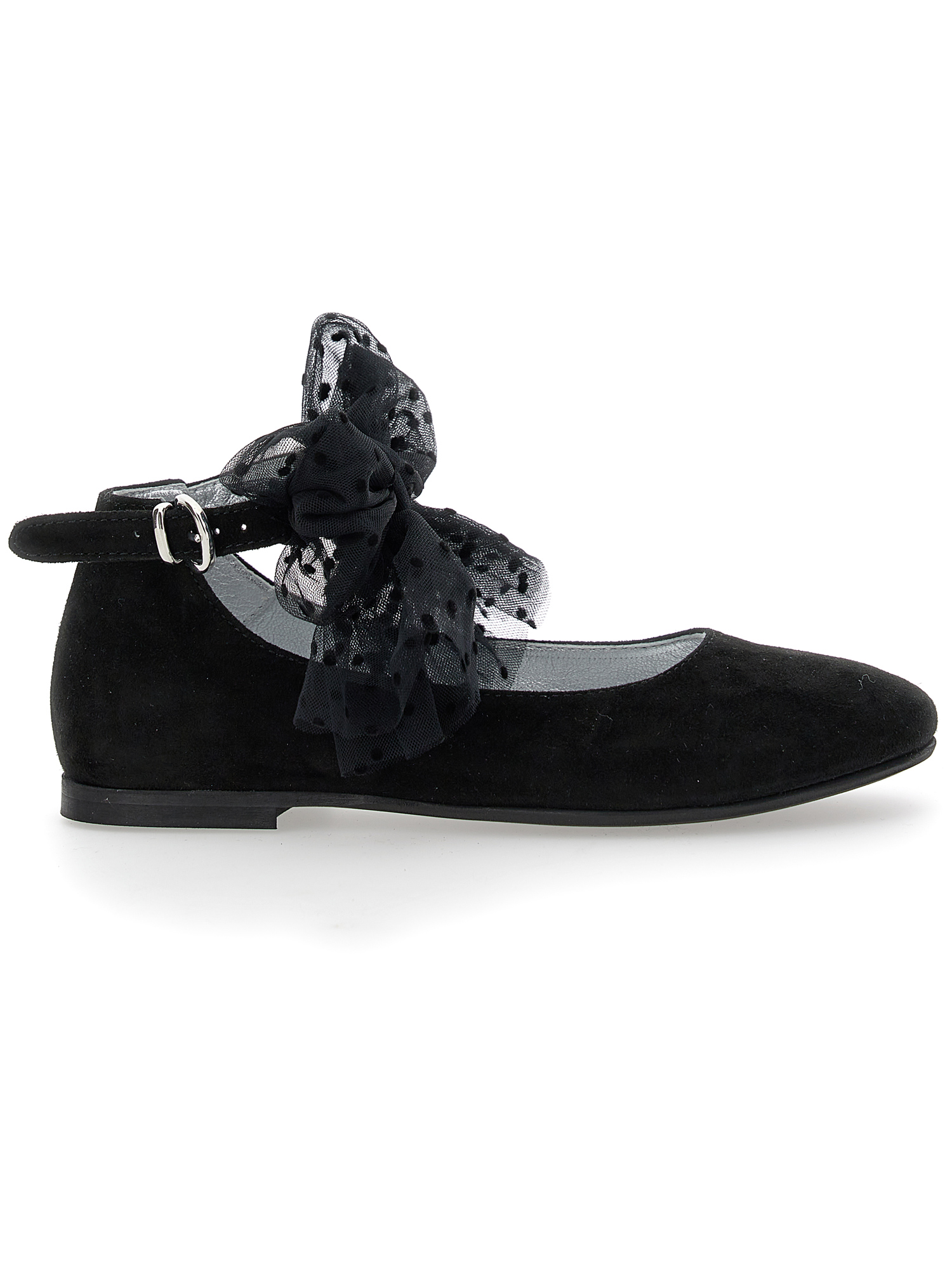 Monnalisa Suede Ballet Flats With Bow In Black