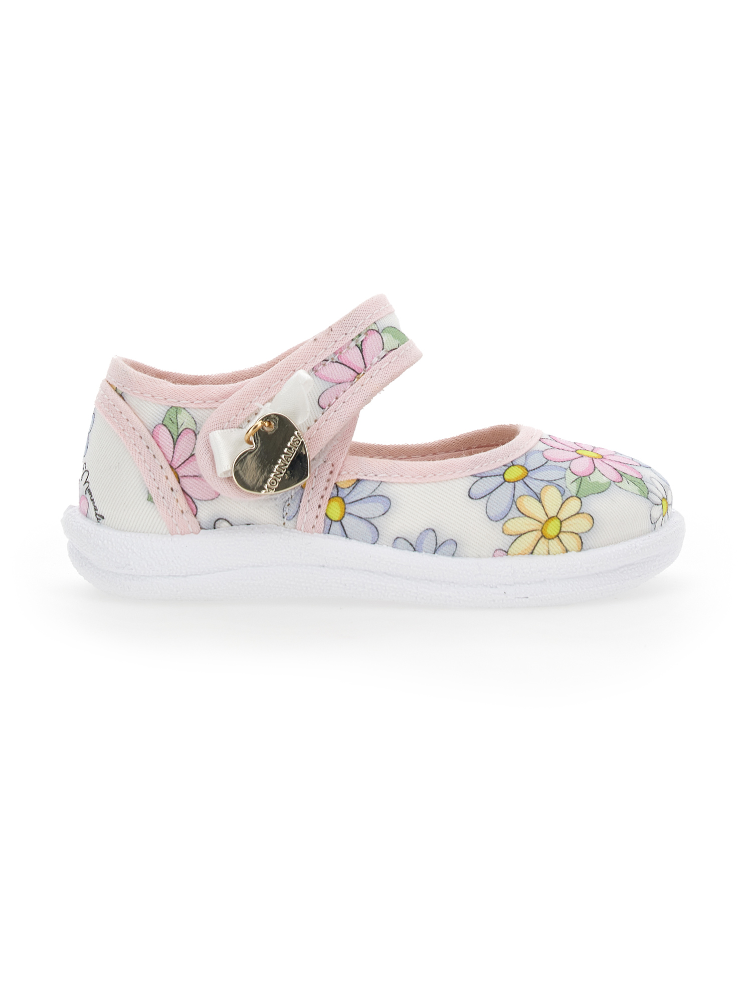 Monnalisa Daisy Print Canvas Ballerinas In White + Rosa Fairytale
