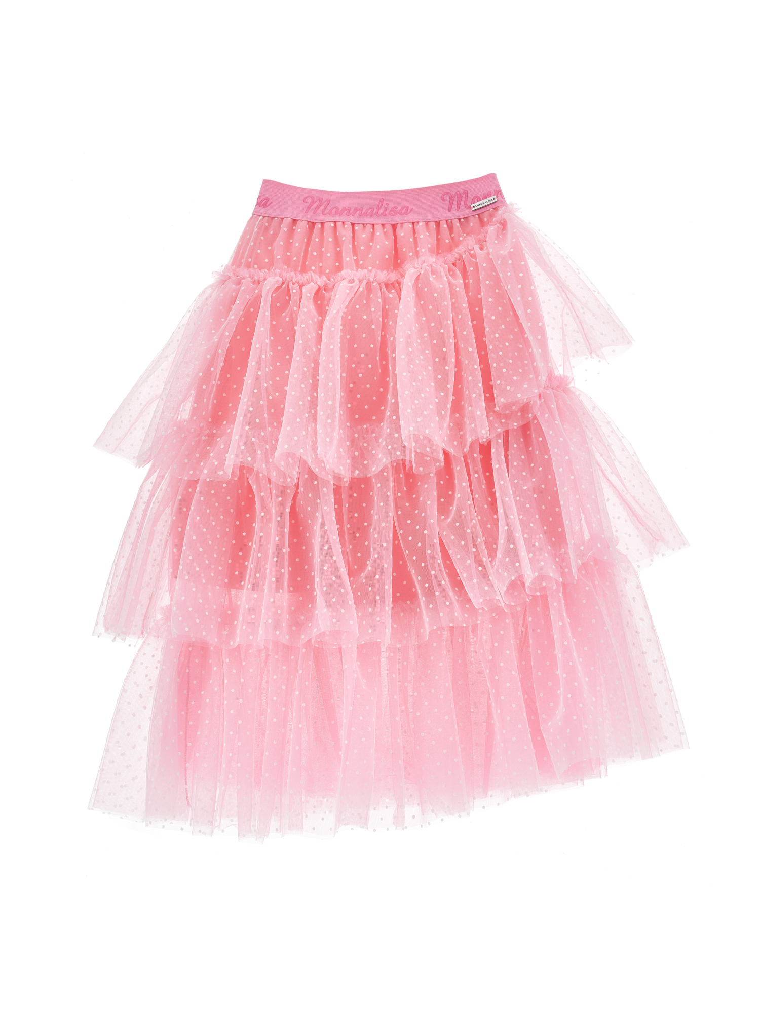 Monnalisa Midi Tulle Skirt In Candy Pink + Cream