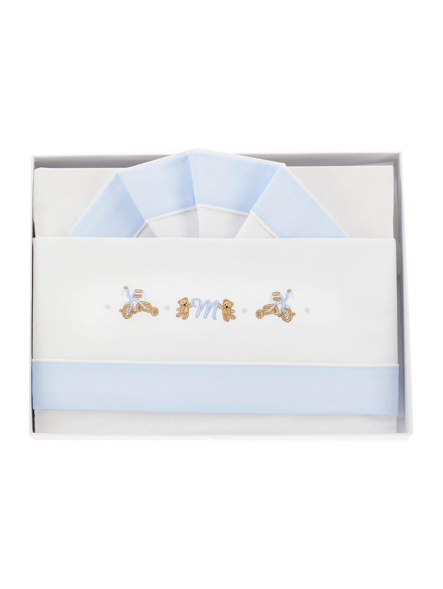 Monnalisa Babies'   Cot Sheet Set In Cream White + Sky Blue