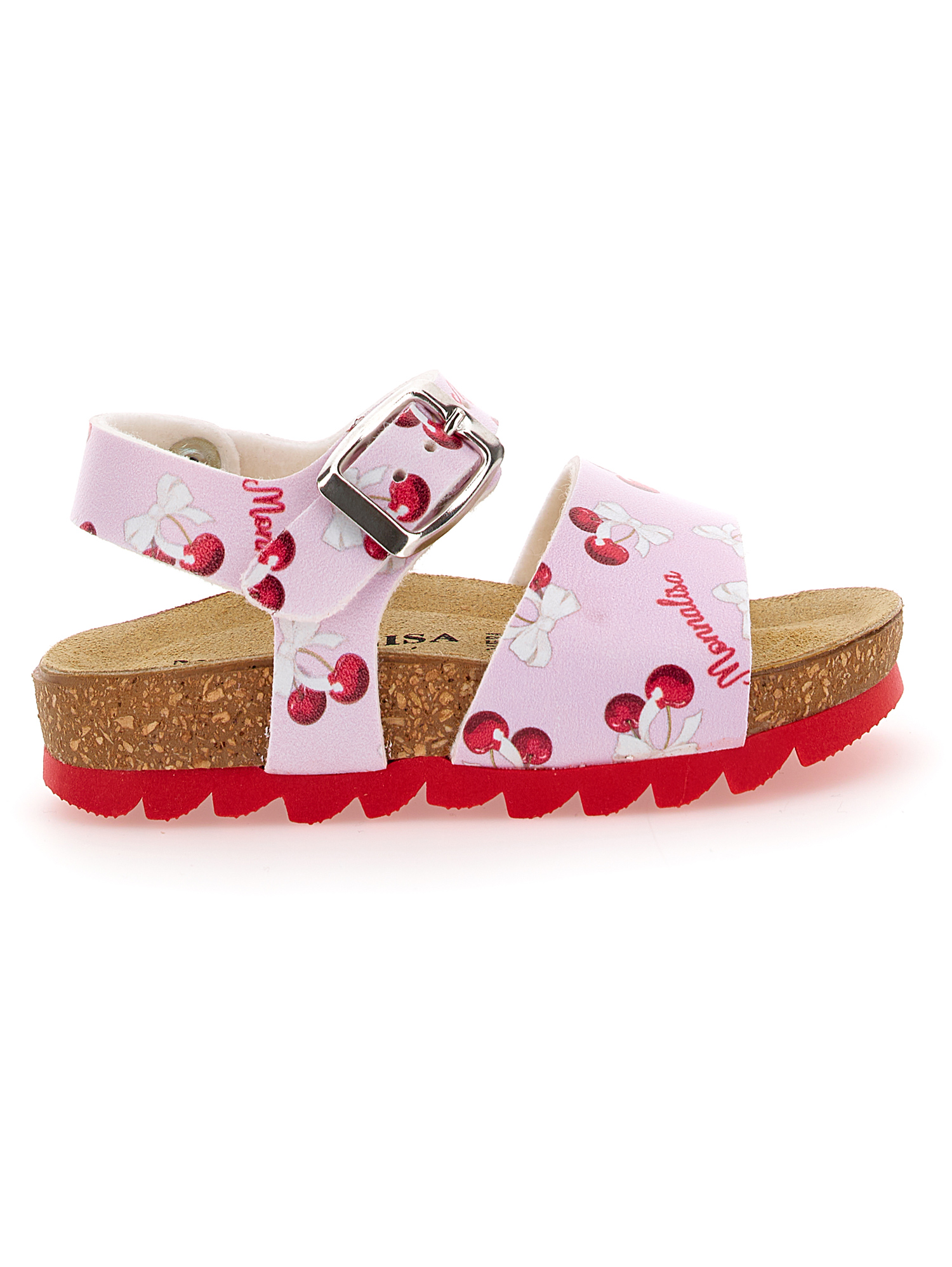 Monnalisa Cherry Print Sandals In Red + Pink
