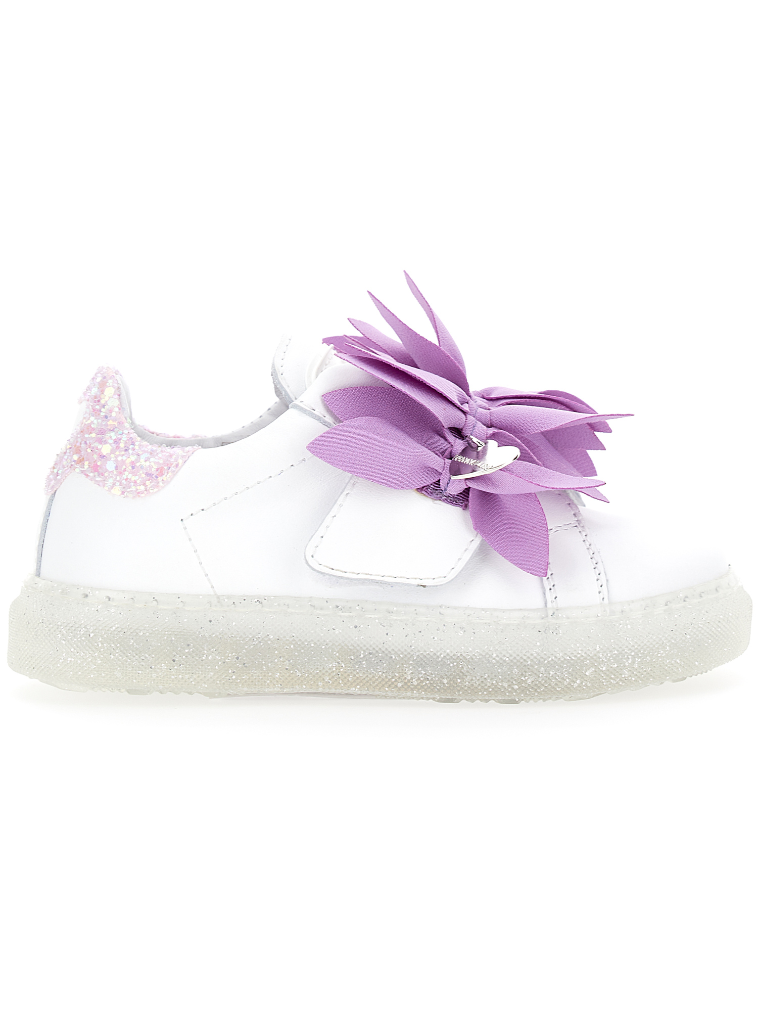 Monnalisa Leather Sneakers With Petals In Cream + Wisteria